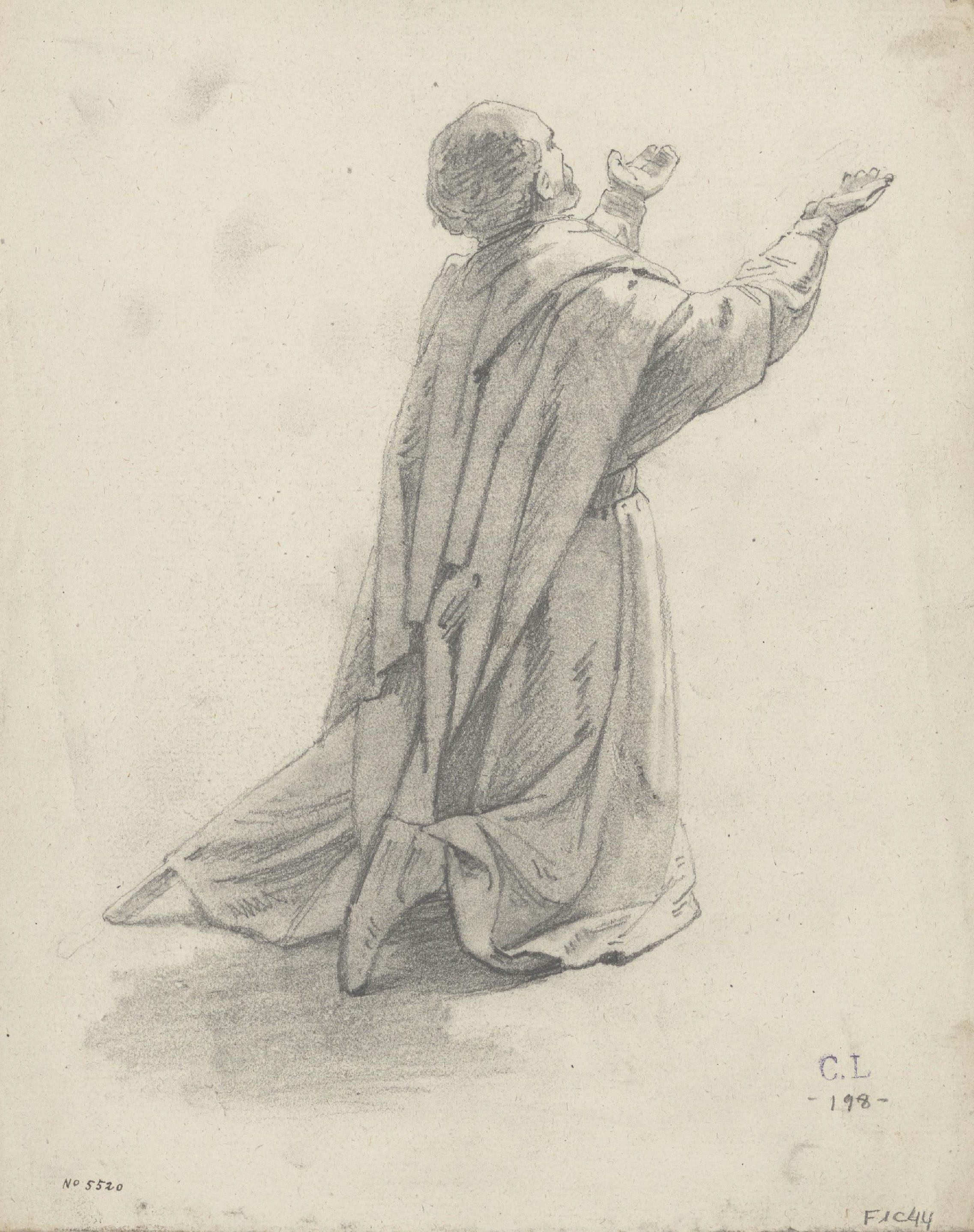 image for: Claudi Lorenzale - Cavaller agenollat en actitud d&#039;implorar (anvers) / Apunt de cavaller agenollat en actitud d&#039;implorar (revers) - Cap a 1860-1870
