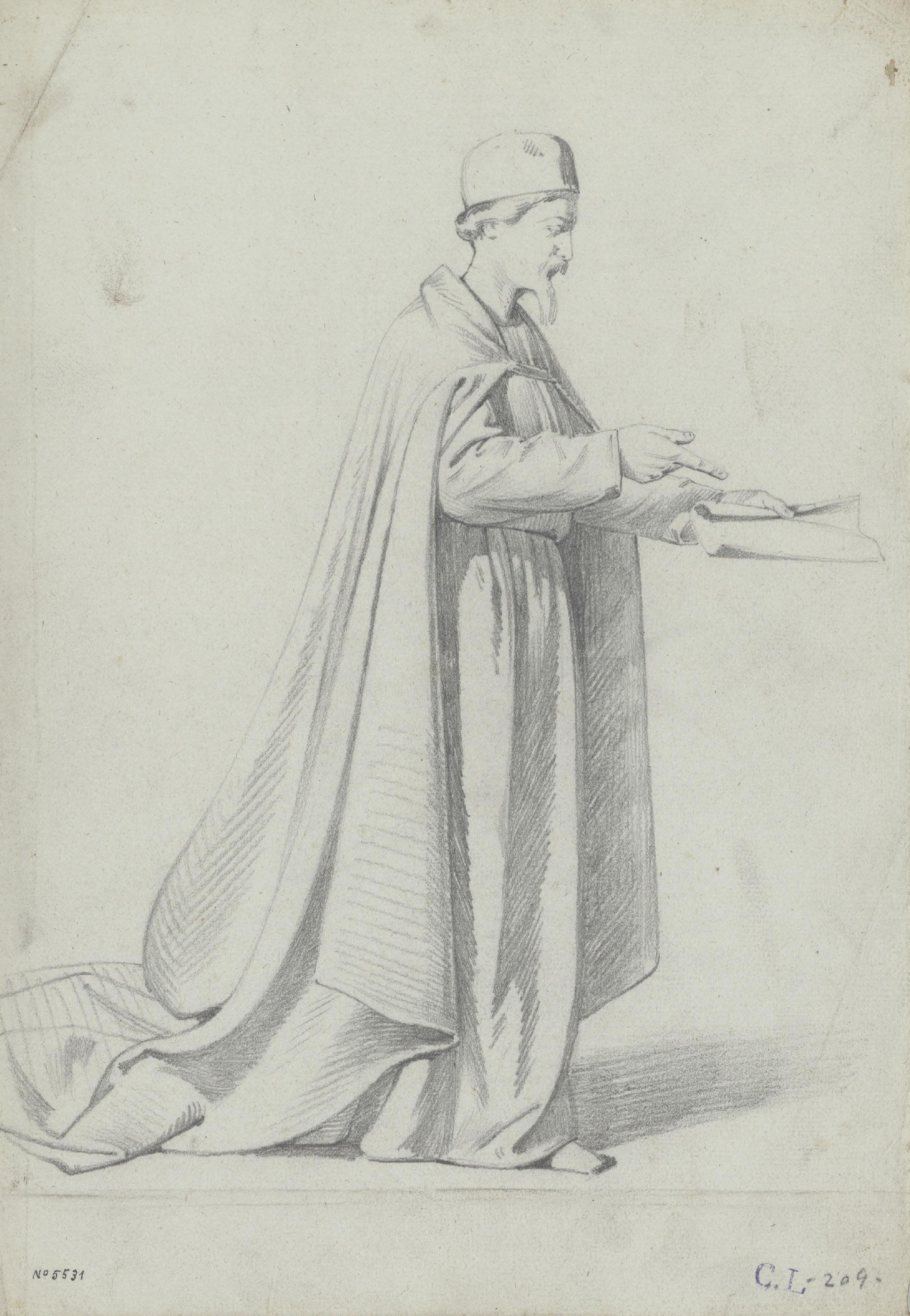 image for: Claudi Lorenzale - Cavaller amb indumentària medieval i un paper a la mà - Cap a 1870