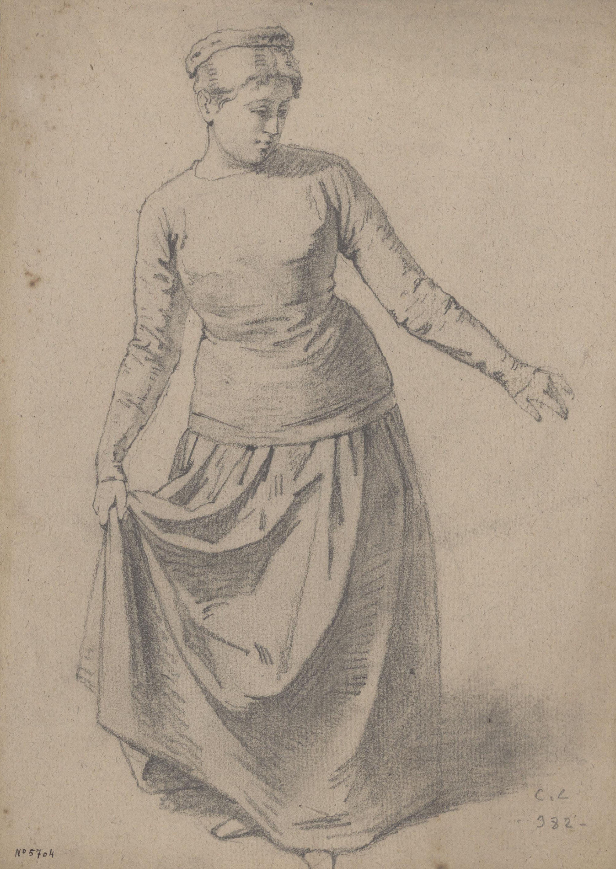 image for: Claudi Lorenzale - Dona agafant-se la faldilla per un costat - Cap a 1860-1880