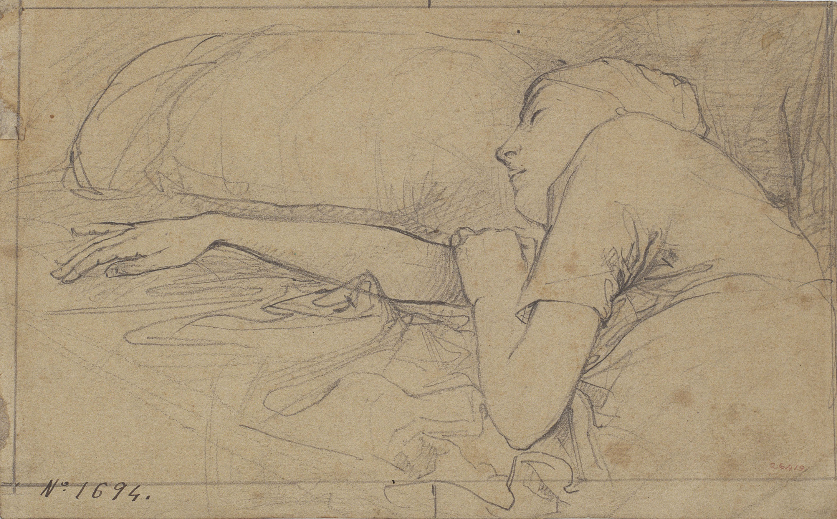 image for: Ramon Martí i Alsina - Dona ajaguda al llit dormint - Cap a 1855-1860
