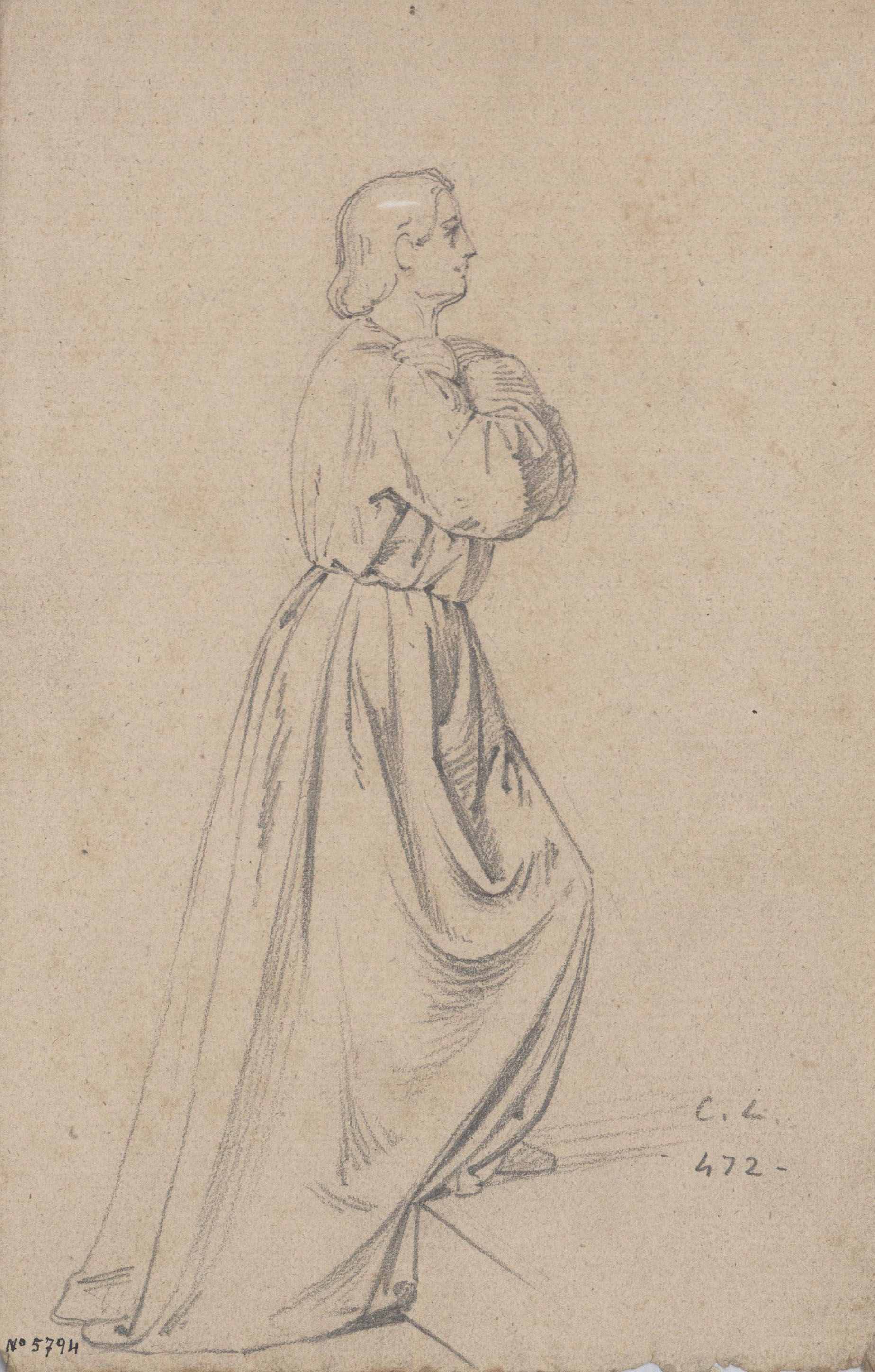 image for: Claudi Lorenzale - Dona amb els braços creuats i pujant unes escales - Cap a 1850-1870