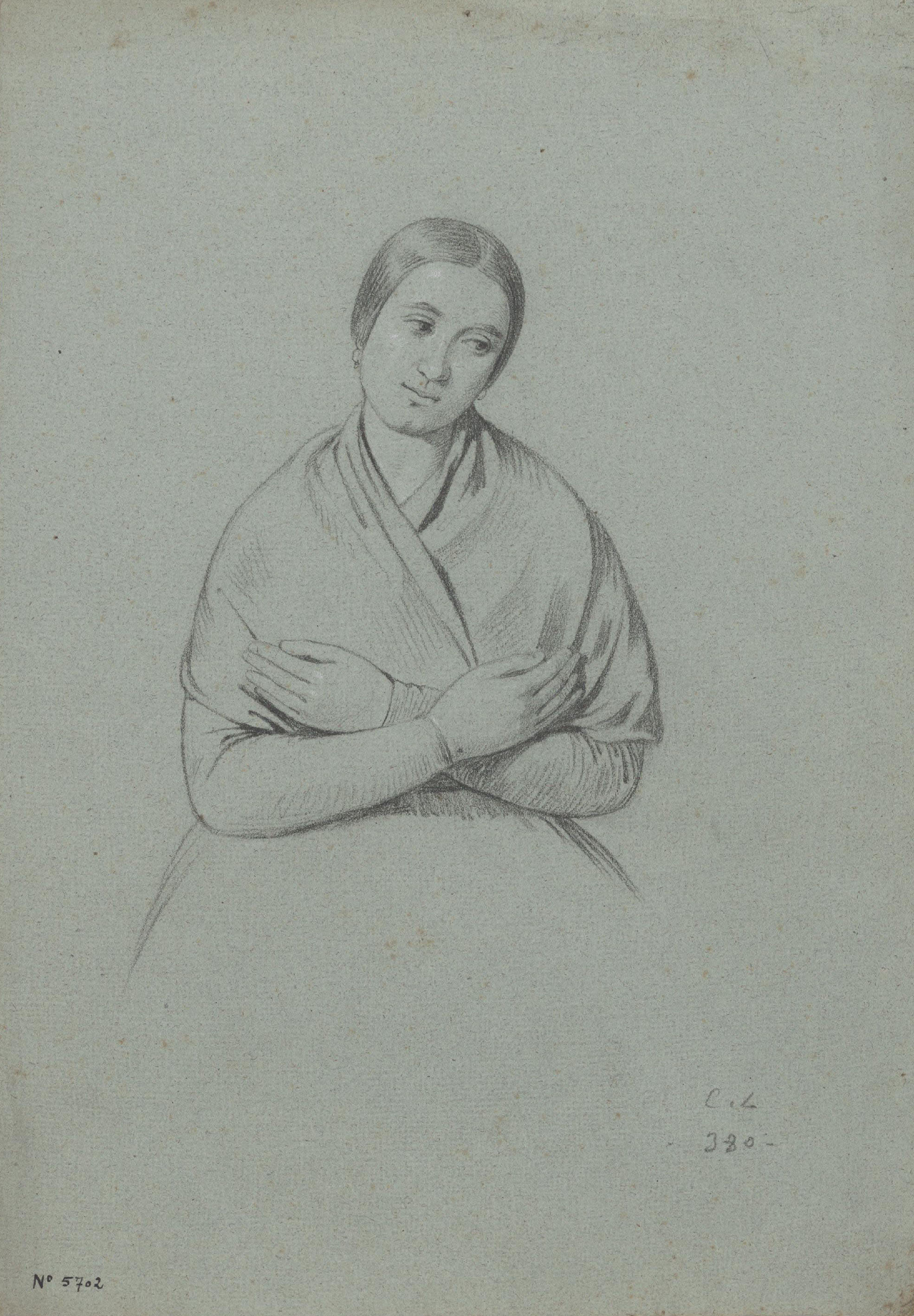 image for: Claudi Lorenzale - Dona amb els braços creuats sobre el pit - Cap a 1860-1880