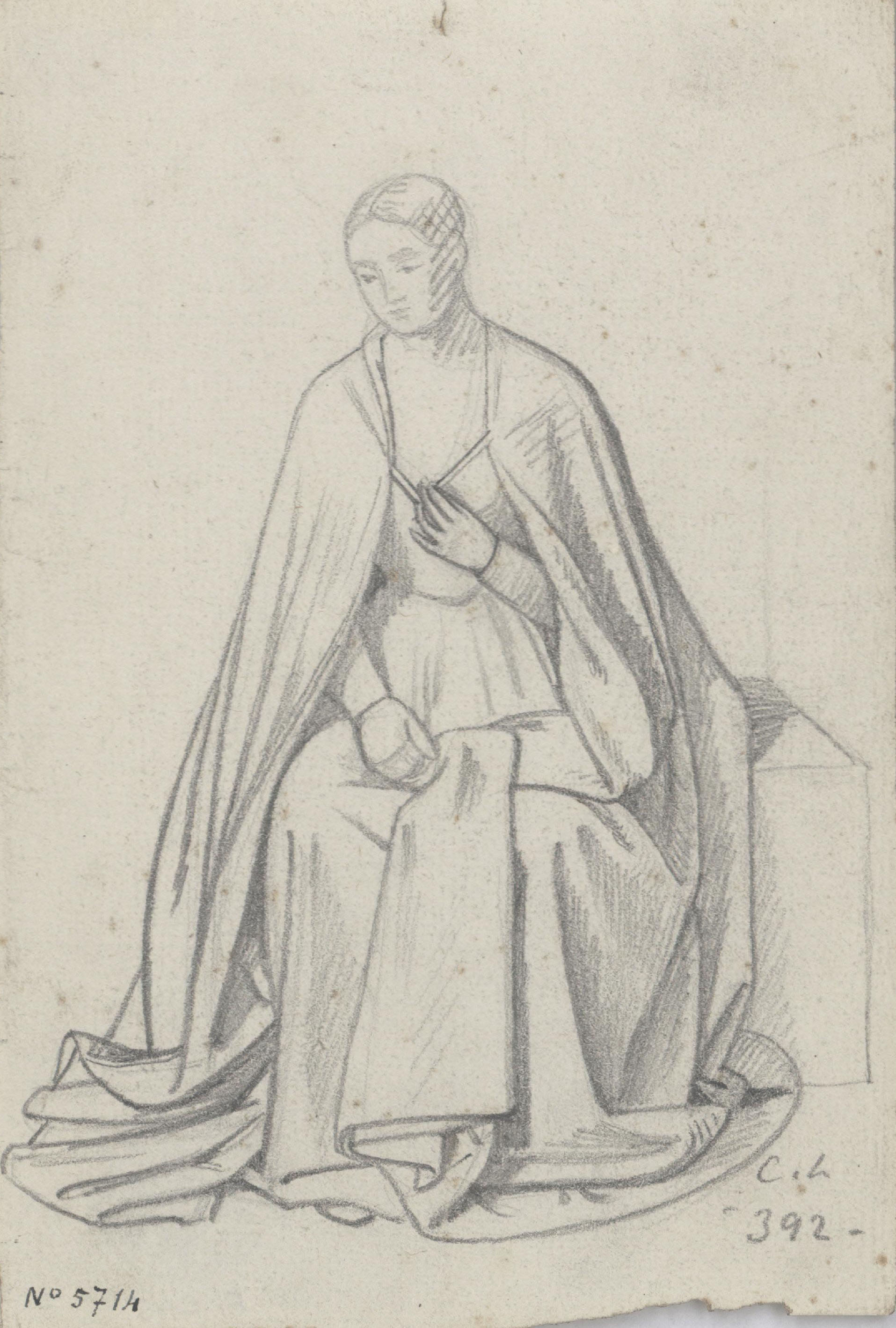 image for: Claudi Lorenzale - Dona asseguda amb un llarg mantell - Cap a 1850-1870