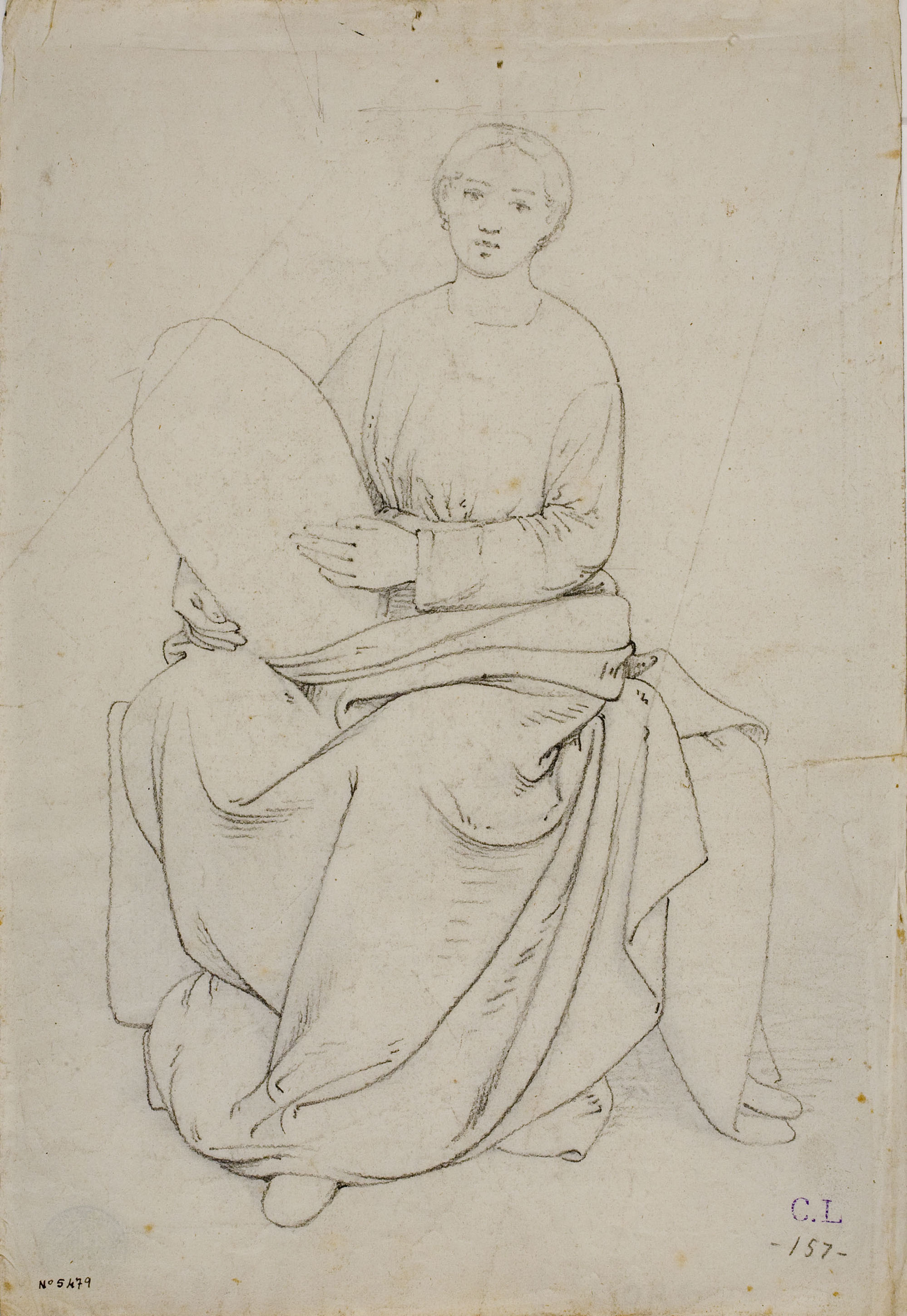 image for: Claudi Lorenzale - Dona asseguda sostenint un farcell (anvers) / Dona asseguda sostenint un farcell (revers) - Cap a 1850-1870