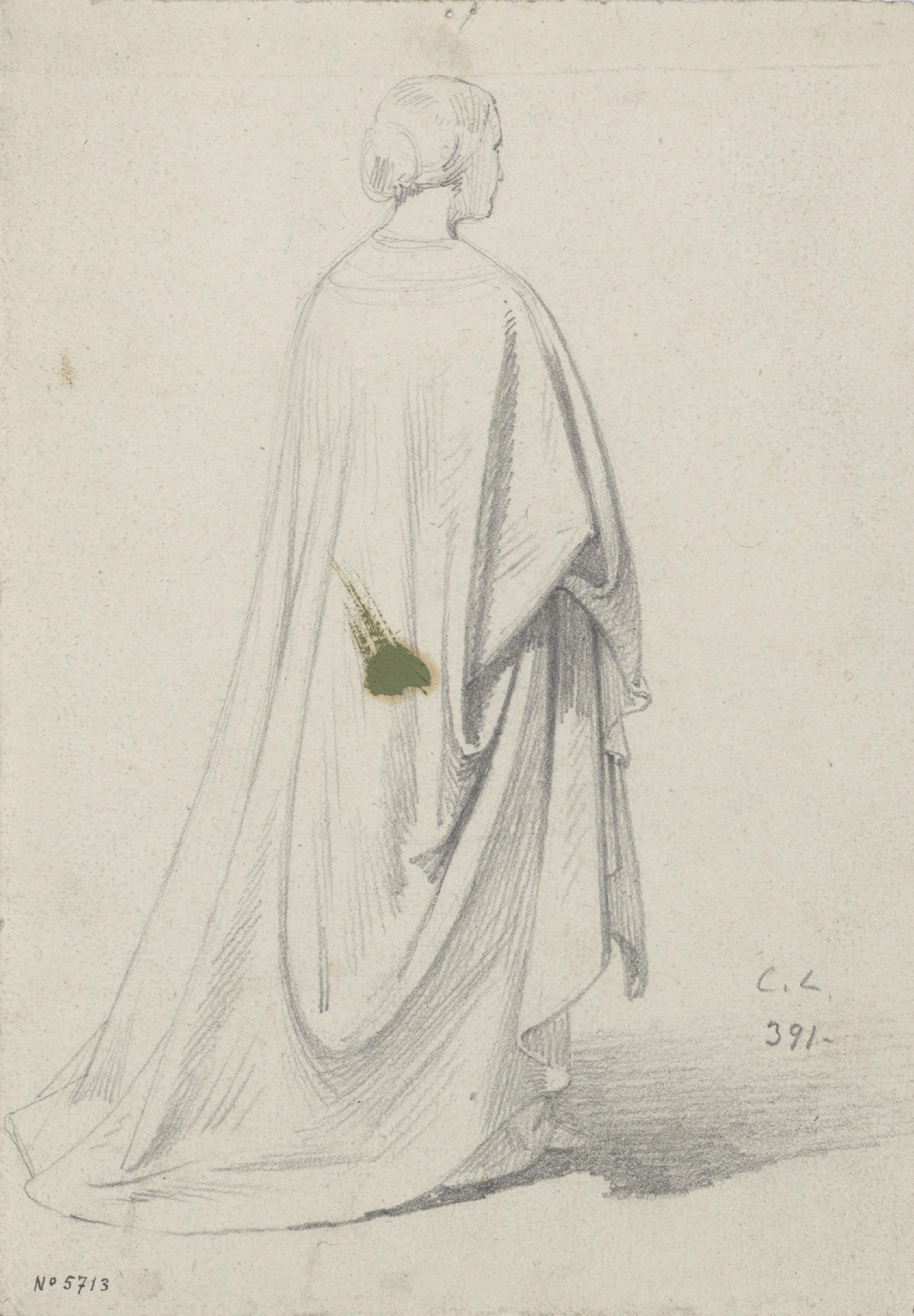 image for: Claudi Lorenzale - Dona d&#039;esquena amb un llarg mantell - Cap a 1850-1870