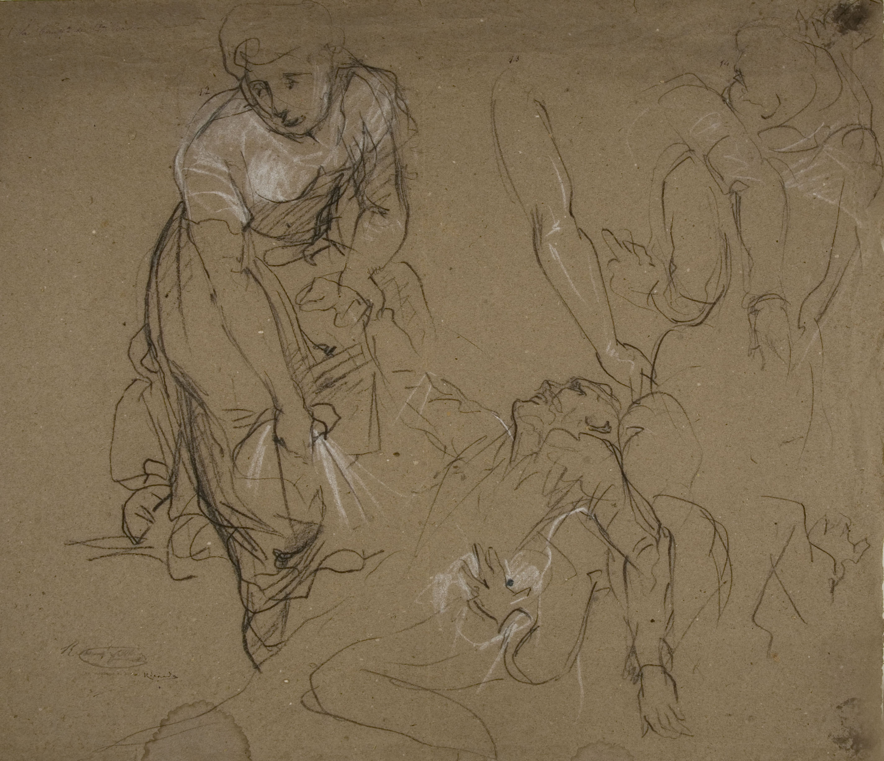 image for: Ramon Martí i Alsina - Dones recollint un ferit i altres apunts per al quadre «La companyia de Santa Bàrbara» - Cap a 1891