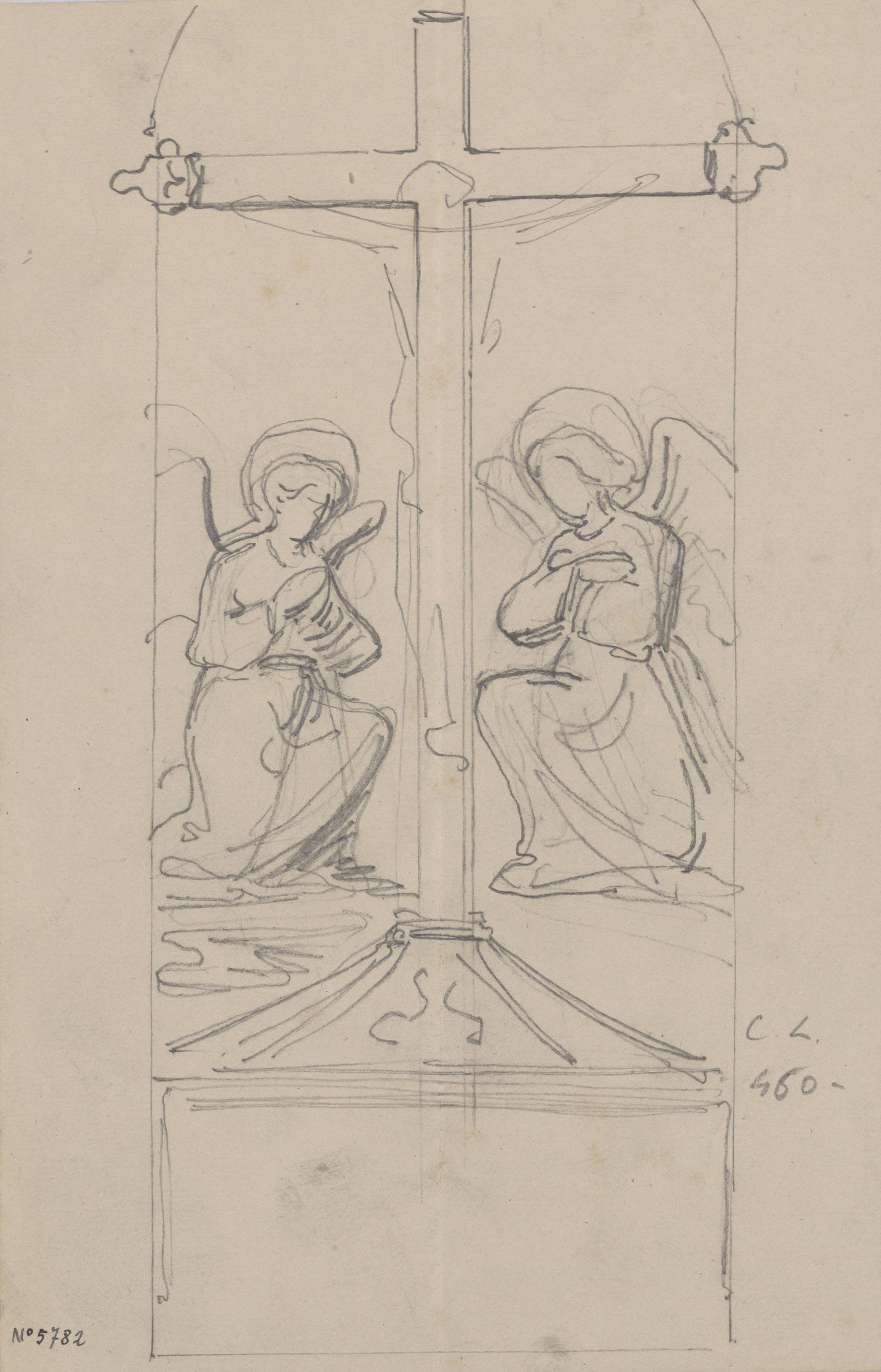 image for: Claudi Lorenzale - Dos àngels venerant la creu - Cap a 1850-1870