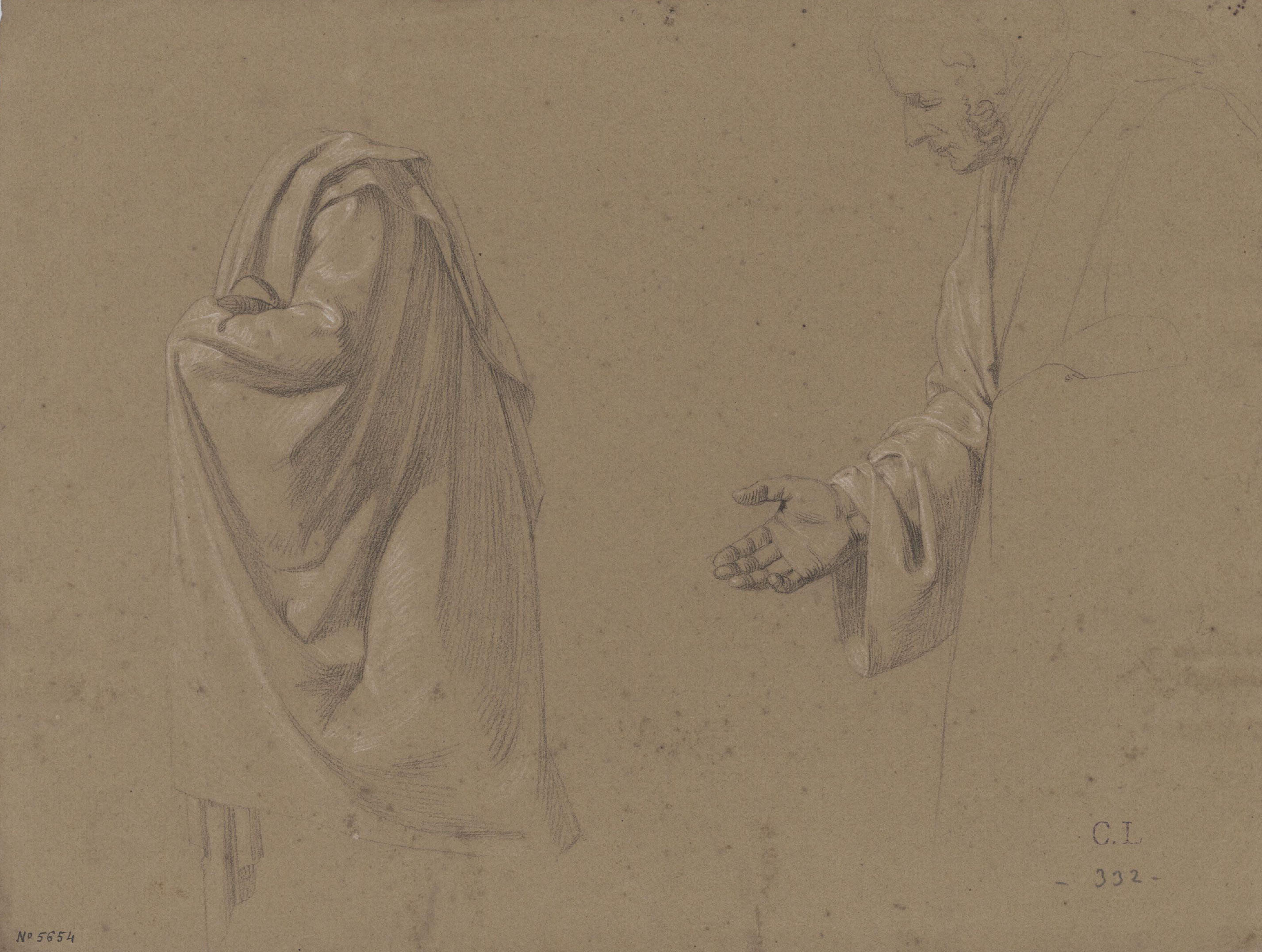 image for: Claudi Lorenzale - Draperia i mà estesa d&#039;un captaire - Cap a 1850-1870
