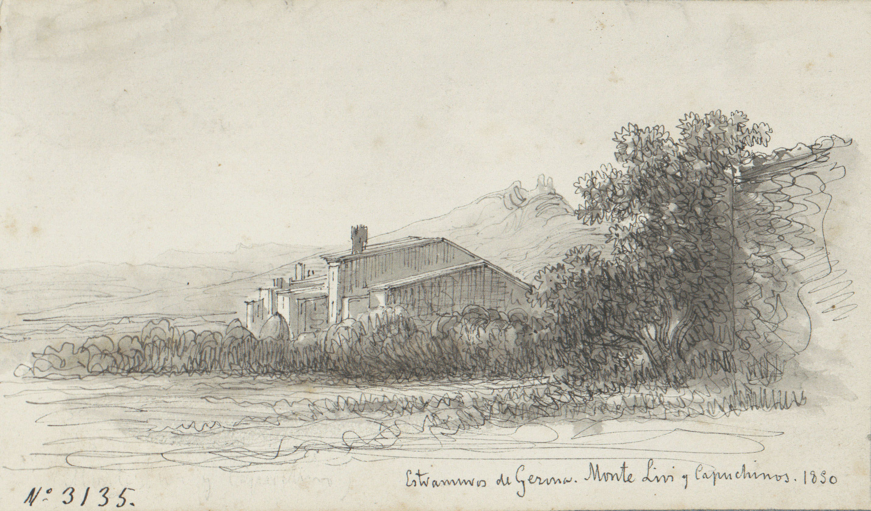 image for: Lluís Rigalt - Estramuros de Gerona. Monte Livi y Capuchinos - 1850