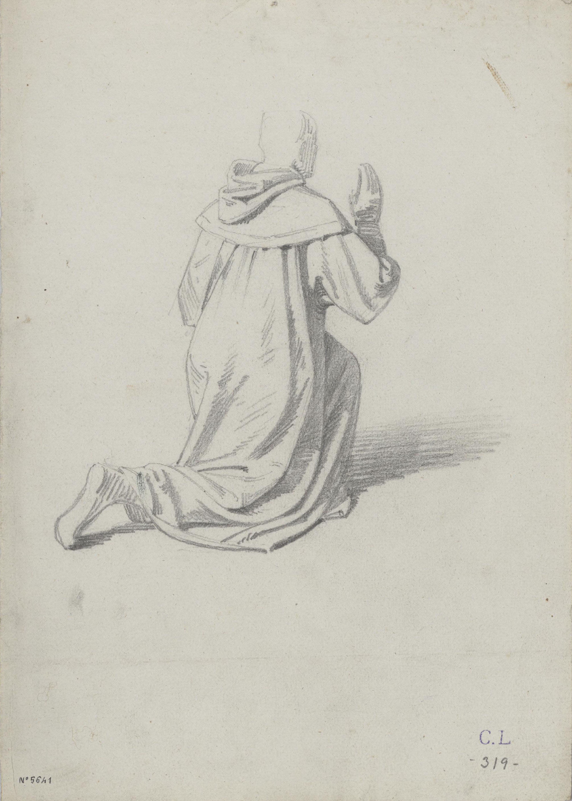 image for: Claudi Lorenzale - Estudi de capellà agenollat - Cap a 1870