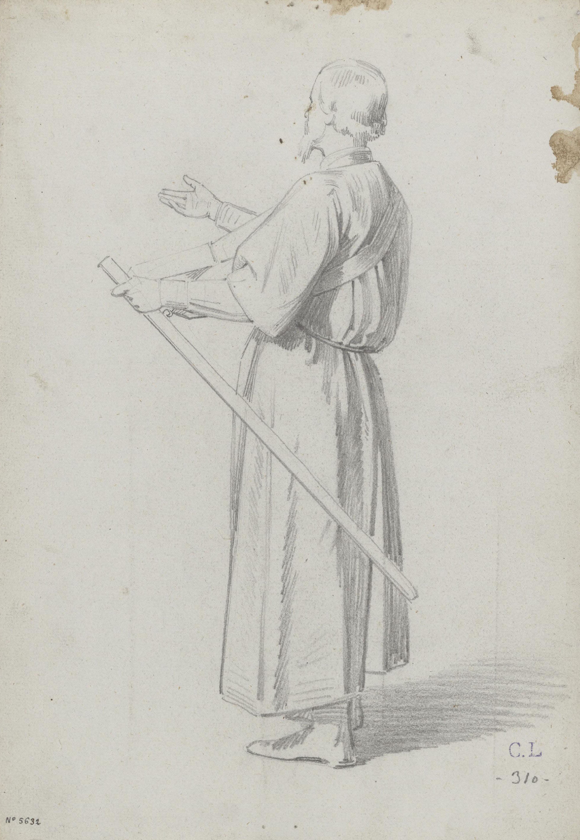 image for: Claudi Lorenzale - Estudi de cavaller medieval (anvers) / Estudi de mà (revers) - Cap a 1870