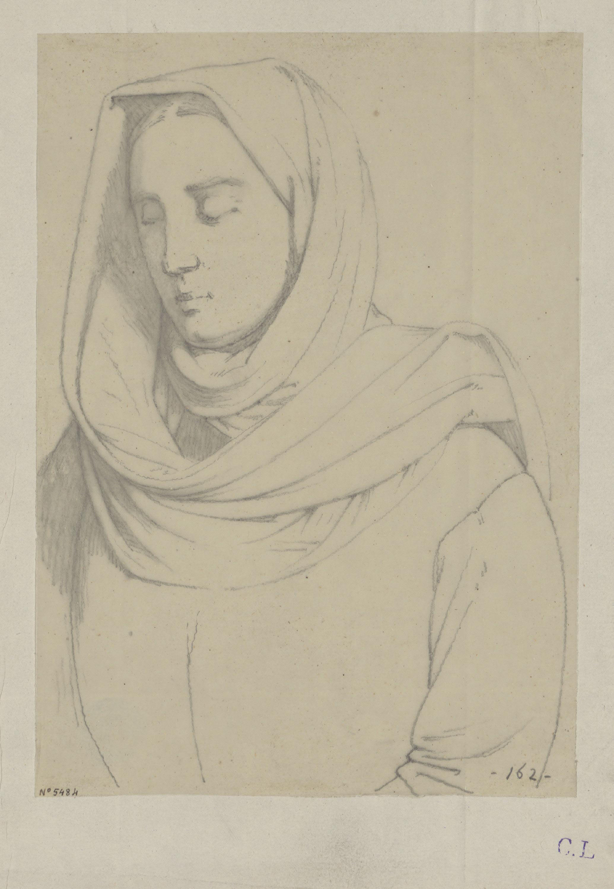 image for: Claudi Lorenzale - Estudi de dona (Mare de Déu [?]) - Cap a 1850-1870
