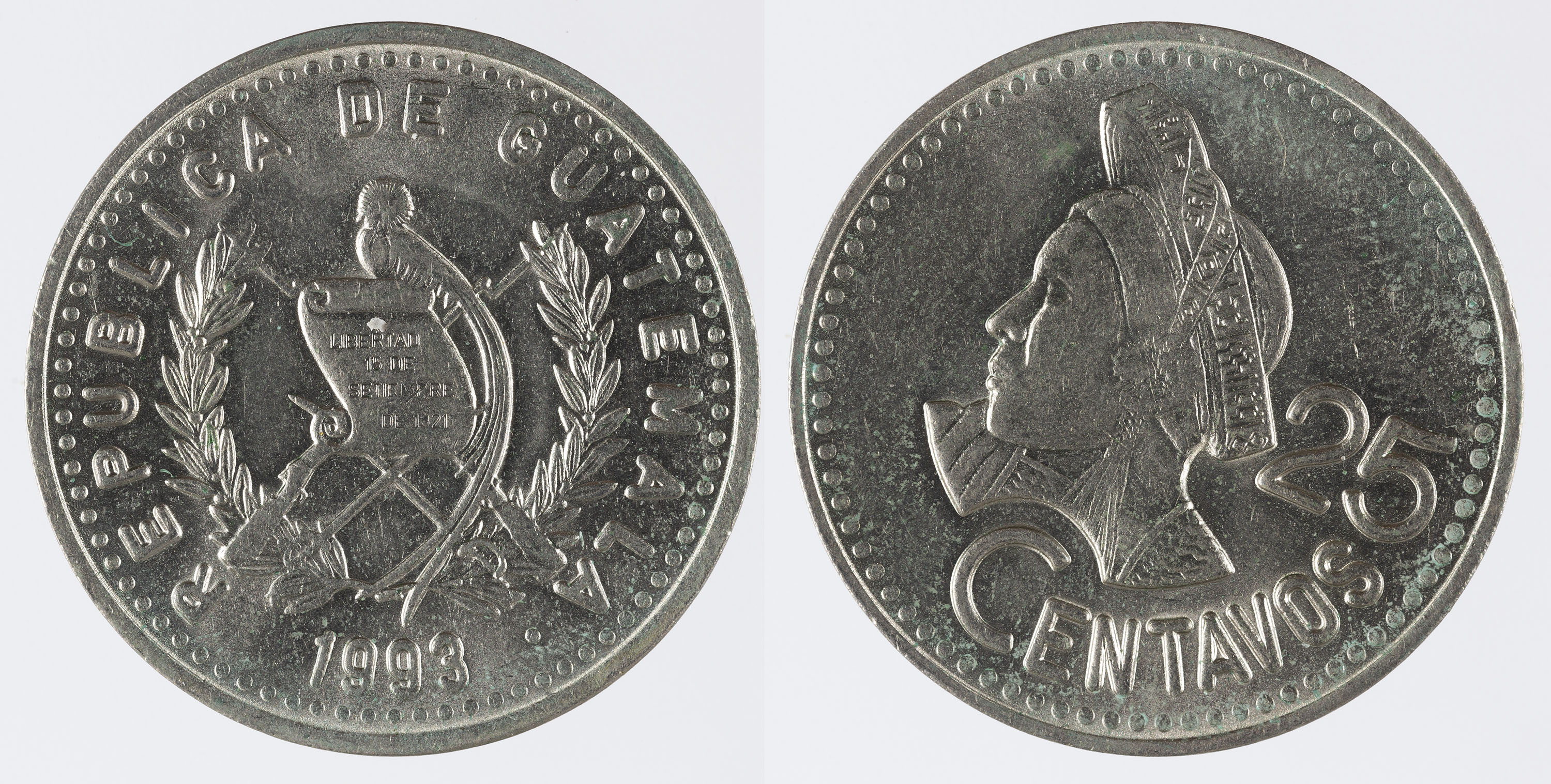 image for: República de Guatemala - 25 centaus - 1993