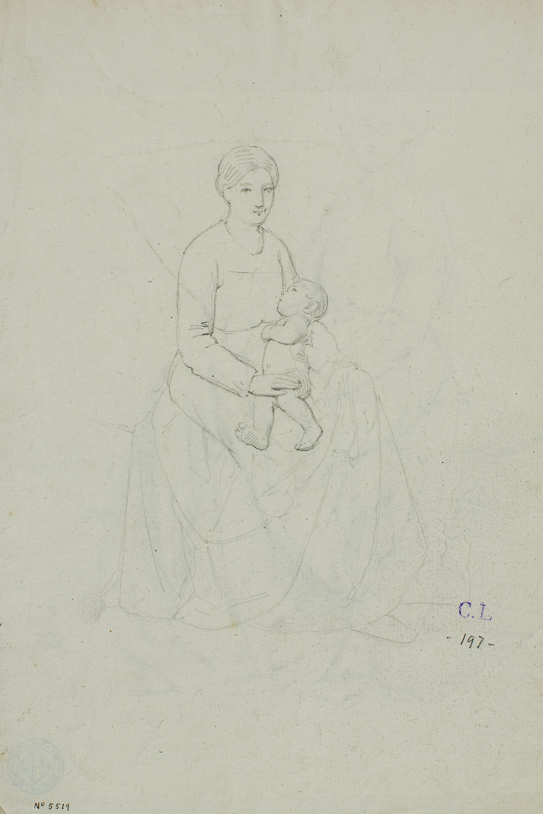 image for: Claudi Lorenzale - Dona asseguda amb un nen nu a la falda (anvers) / Dona asseguda amb un nen nu a la falda (revers) - Cap a 1860-1880