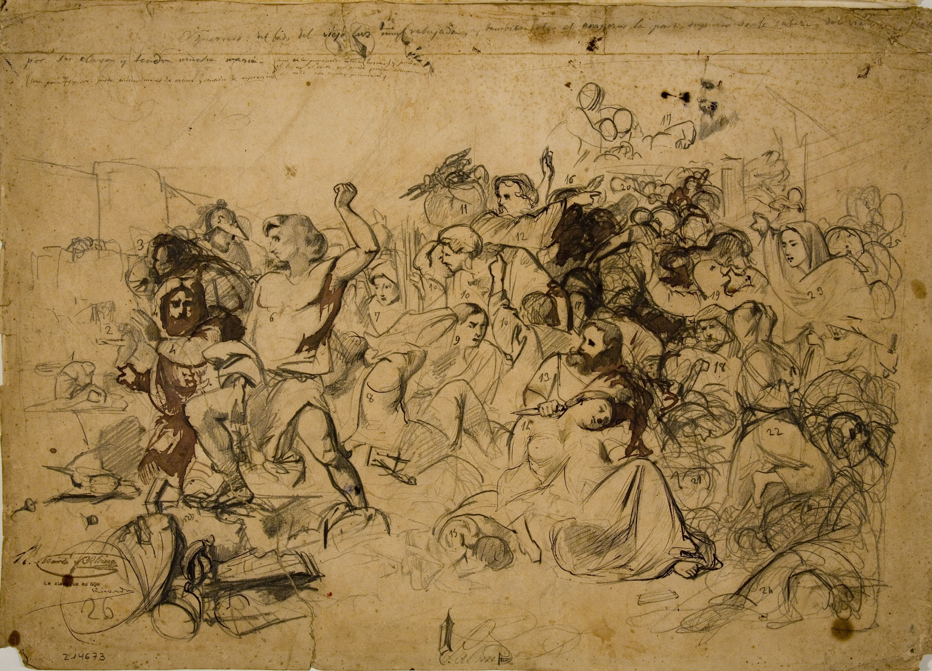 image for: Ramon Martí i Alsina - Dibuix preparatori per al quadre «El darrer dia de Numància» - Cap a 1858