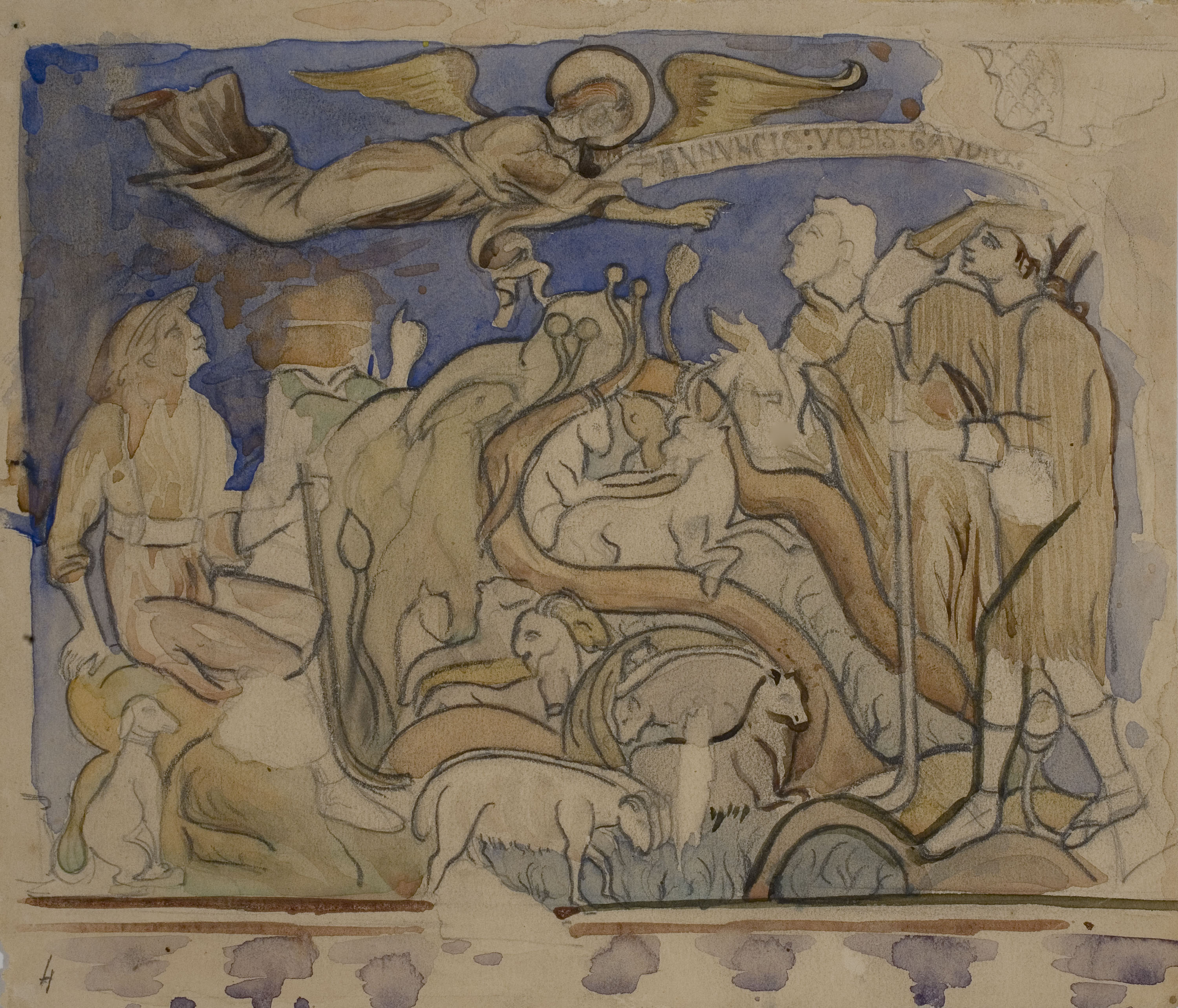 image for: Lluís Domènech i Montaner - Còpia de les pintures de Sixena: Anunciació als pastors - 1918