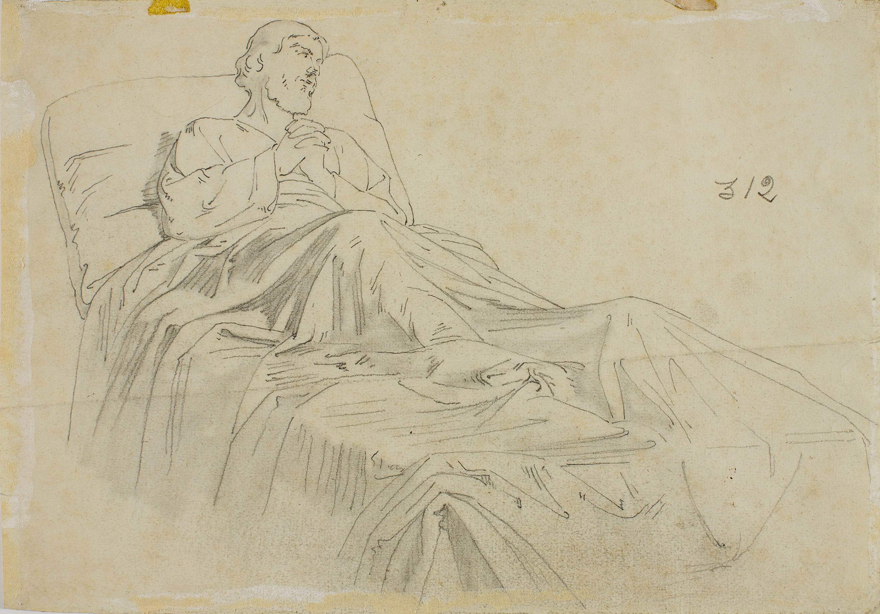 image for: Claudi Lorenzale - Estudi d&#039;home malalt al llit implorant la misericòrdia divina per al quadre «Mort del rei Pere III a Vilafranca» (anvers) / Estudi d&#039;home malalt al llit implorant la... - Cap a 1870 [1]