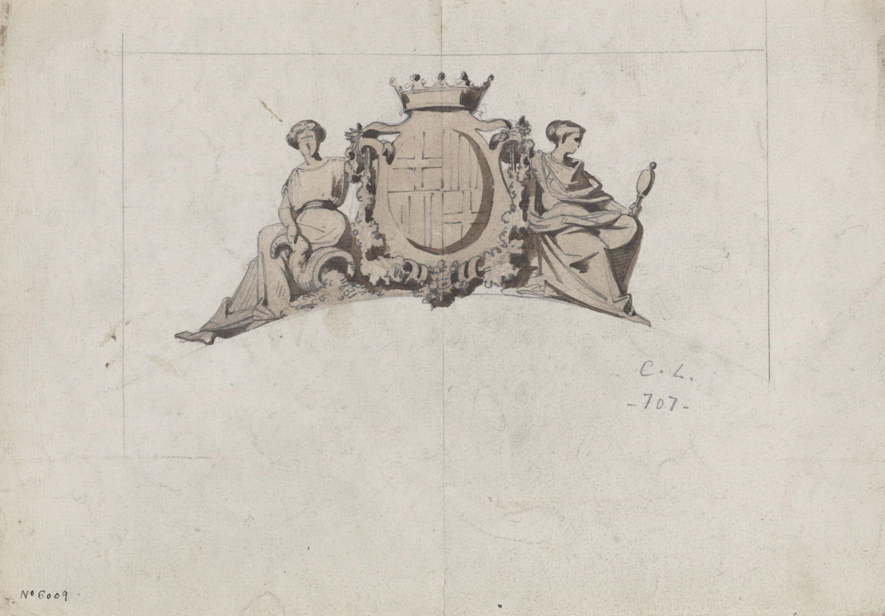 image for: Claudi Lorenzale - Estudi d&#039;escut al·legòric de Barcelona - Cap a 1840-1860