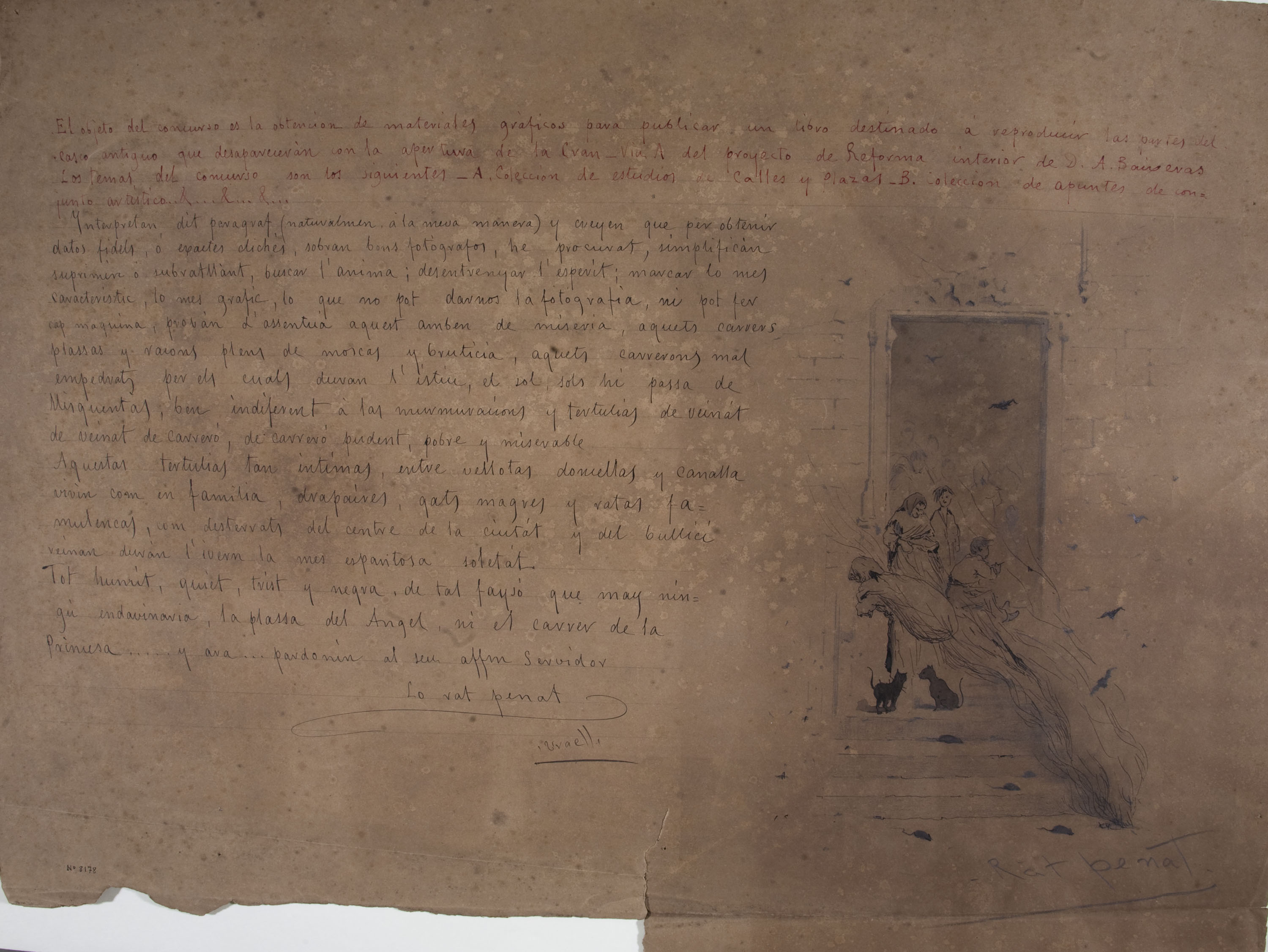 image for: Modest Urgell - Escena que il·lustra un escrit - Cap a 1860-1870