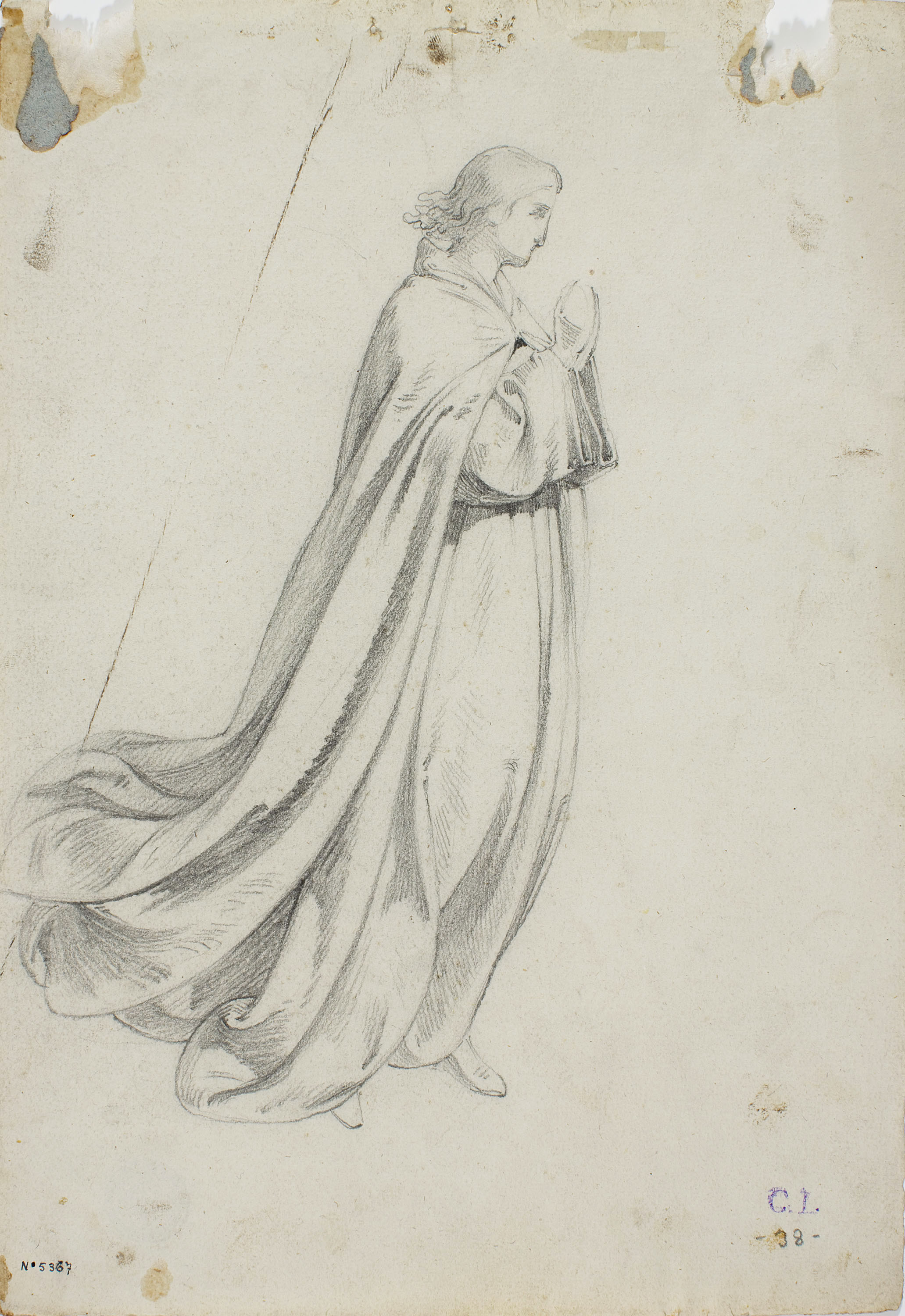 image for: Claudi Lorenzale - Estudi d&#039;àngel per al quadre de «L&#039;Assumpció de la Mare de Déu» (anvers) / Estudi d&#039;àngel per al quadre de «L&#039;Assumpció de la Mare de Déu» (revers) - Cap a 1871