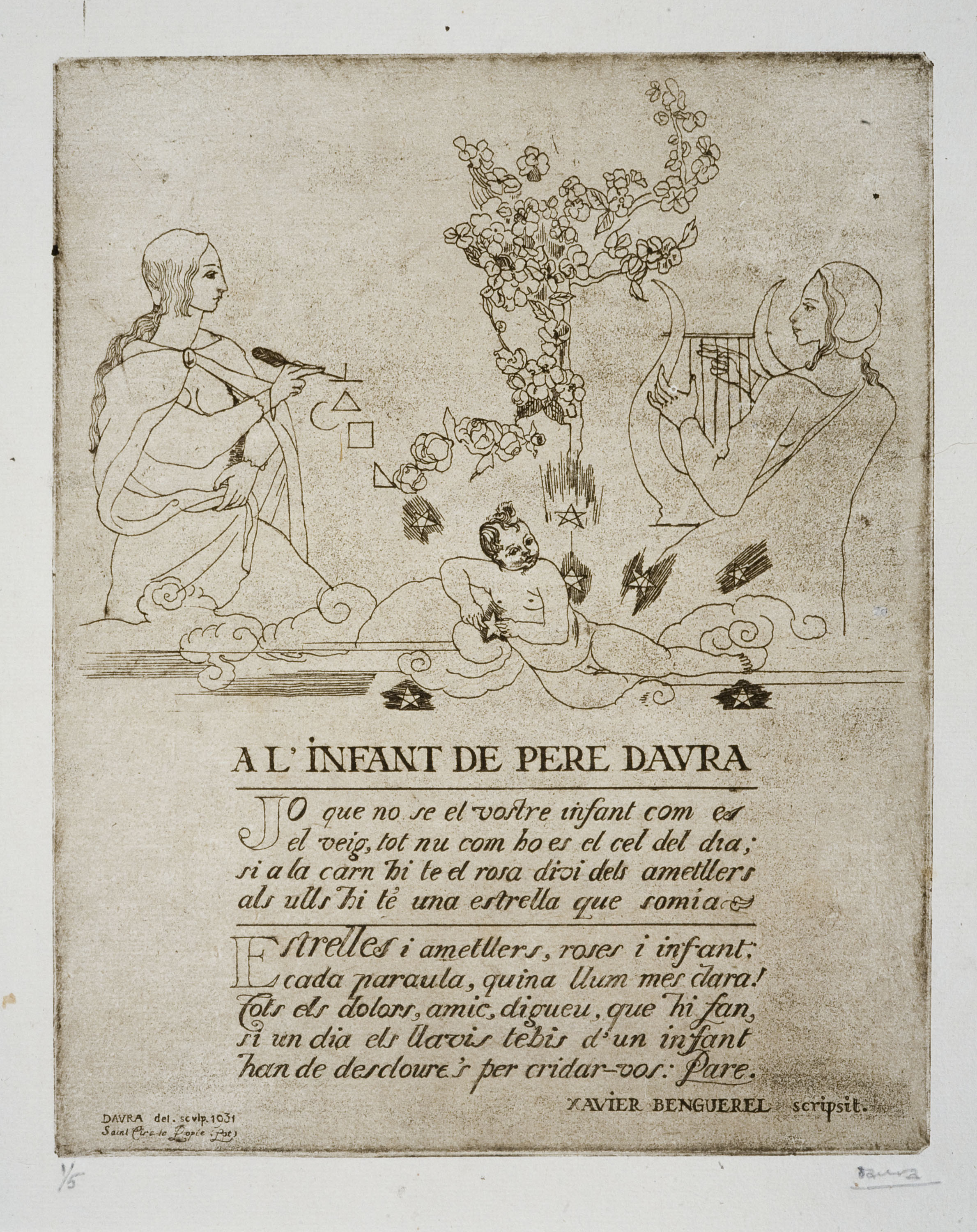 image for: Pere Daura - Il·lustració per a la poesia de Xavier Benguerel dedicada al naixement de Martha Daura - 1931
