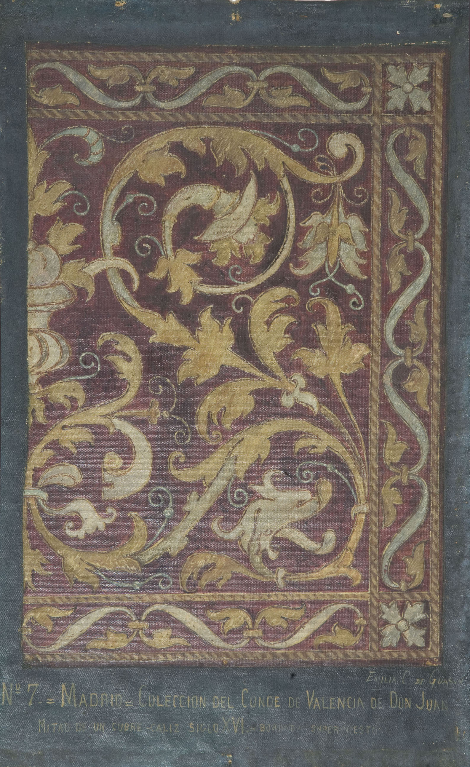 image for: Emília Coranty - Còpia de la meitat d&#039;un cobertor de calze amb brodat superposat - Cap a 1892