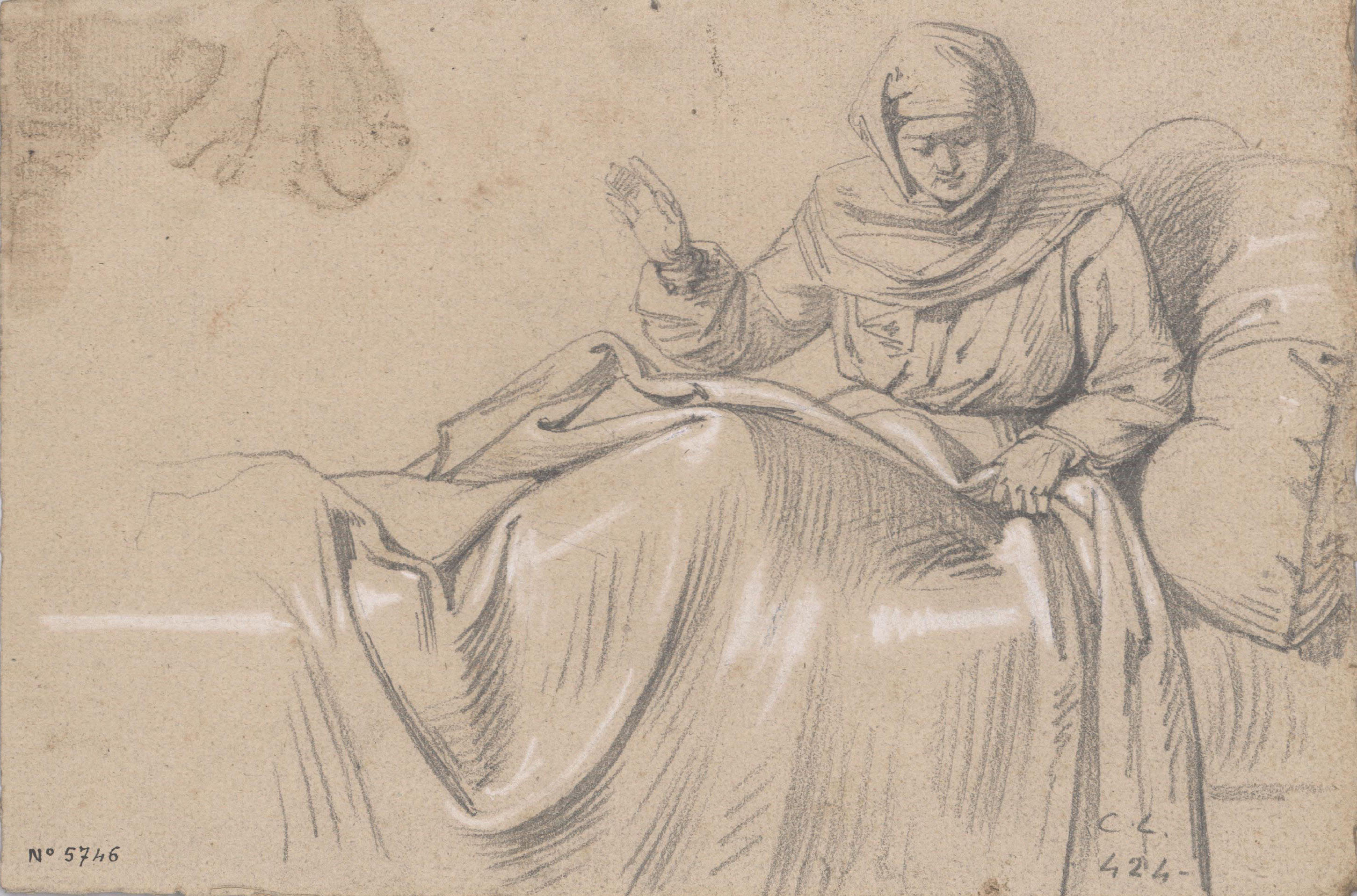image for: Claudi Lorenzale - Estudi de figura per al quadre «El naixement de la Mare de Déu» - Cap a 1849