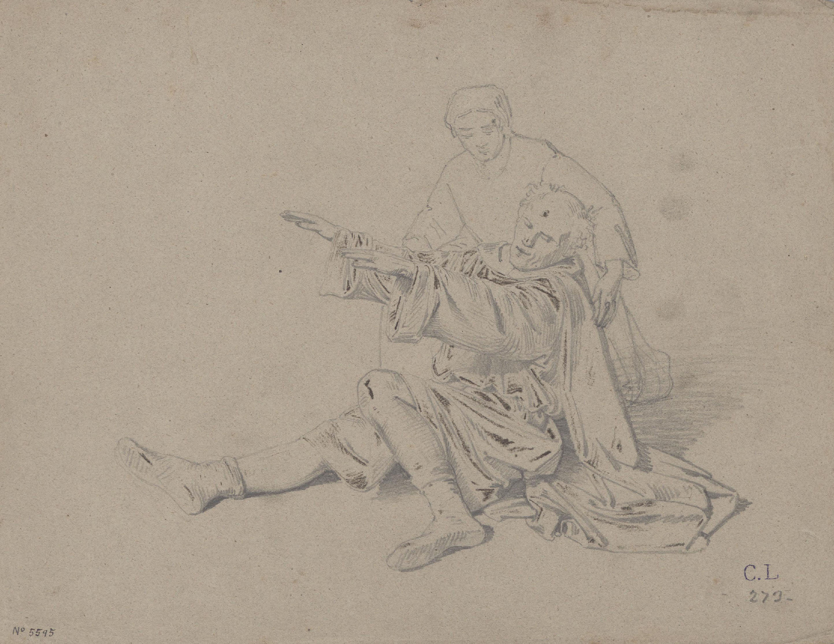 image for: Claudi Lorenzale - Estudi de figura femenina en l&#039;acció de sostenir un ferit per al quadre històric de la família Centelles - Cap a 1850-1860