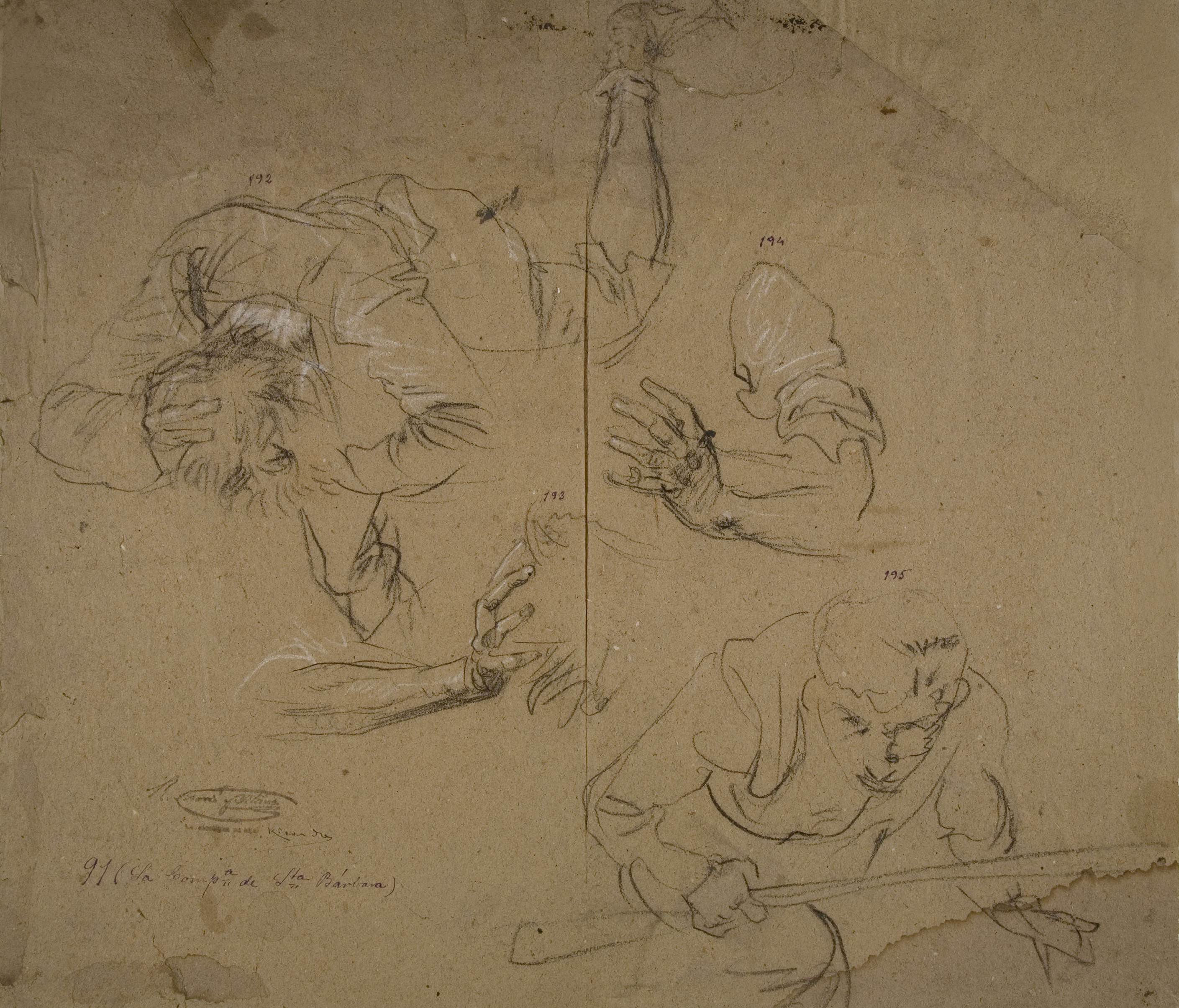 image for: Ramon Martí i Alsina - Estudi d&#039;un home ferit i altres apunts per al quadre ««La Companyia de Santa Bàrbara»» - Cap a 1891