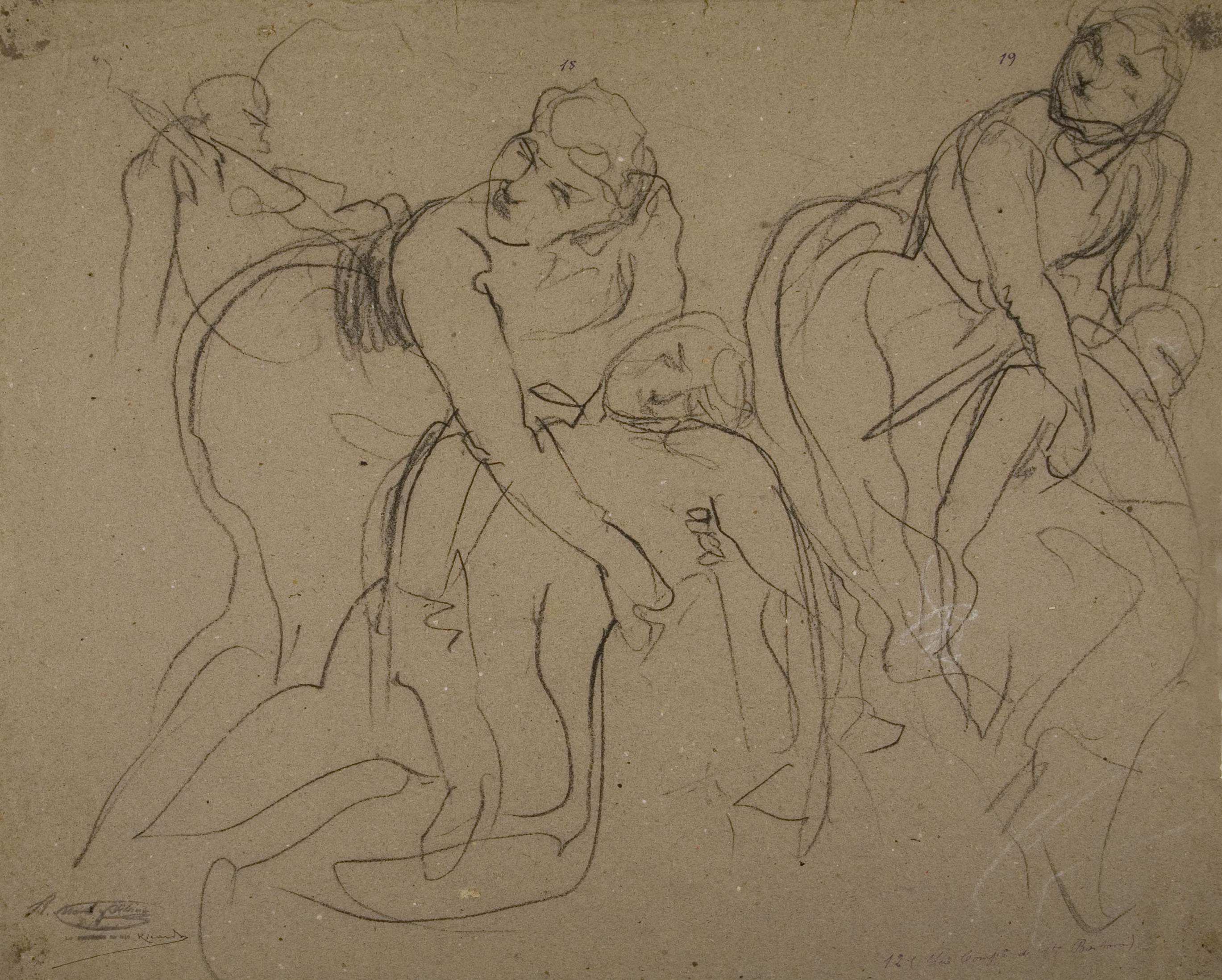 image for: Ramon Martí i Alsina - Estudis de la dona que ajau un ferit per al quadre «La Companyia de Santa Bàrbara» - Cap a 1891