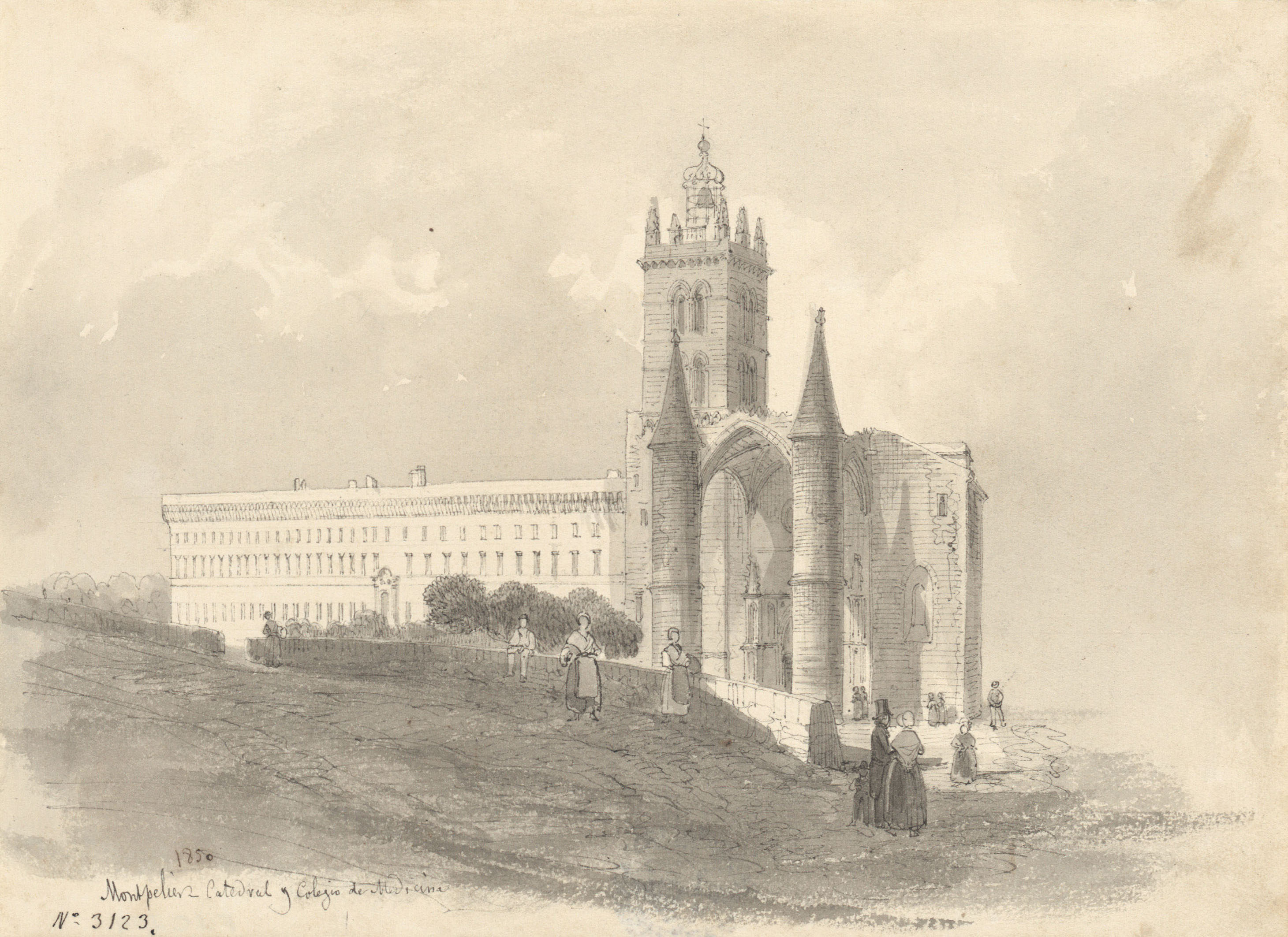 image for: Lluís Rigalt - Montpellier. Catedral y colegio de Medicina - 1850