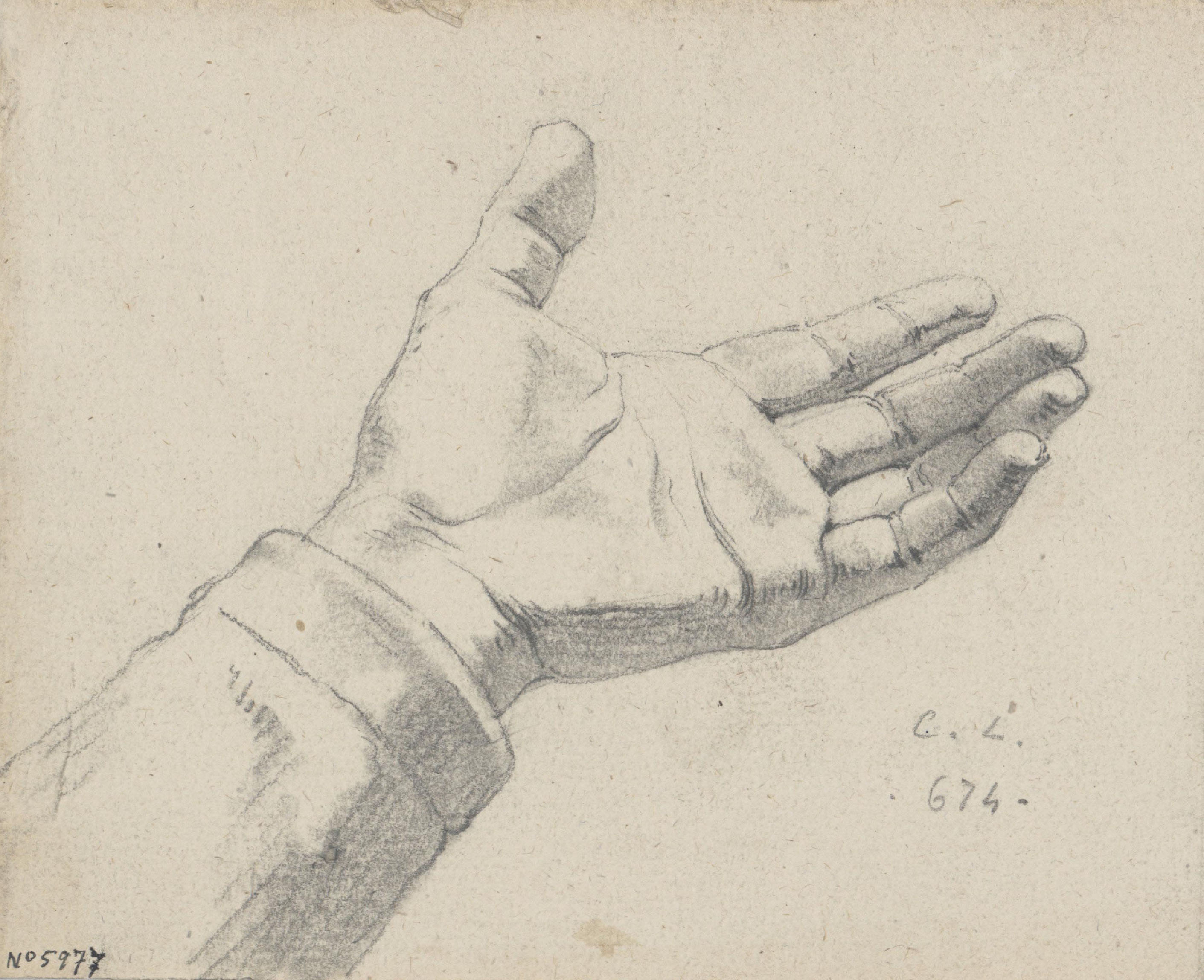 image for: Claudi Lorenzale - Estudi de mà estesa - Cap a 1850-1870