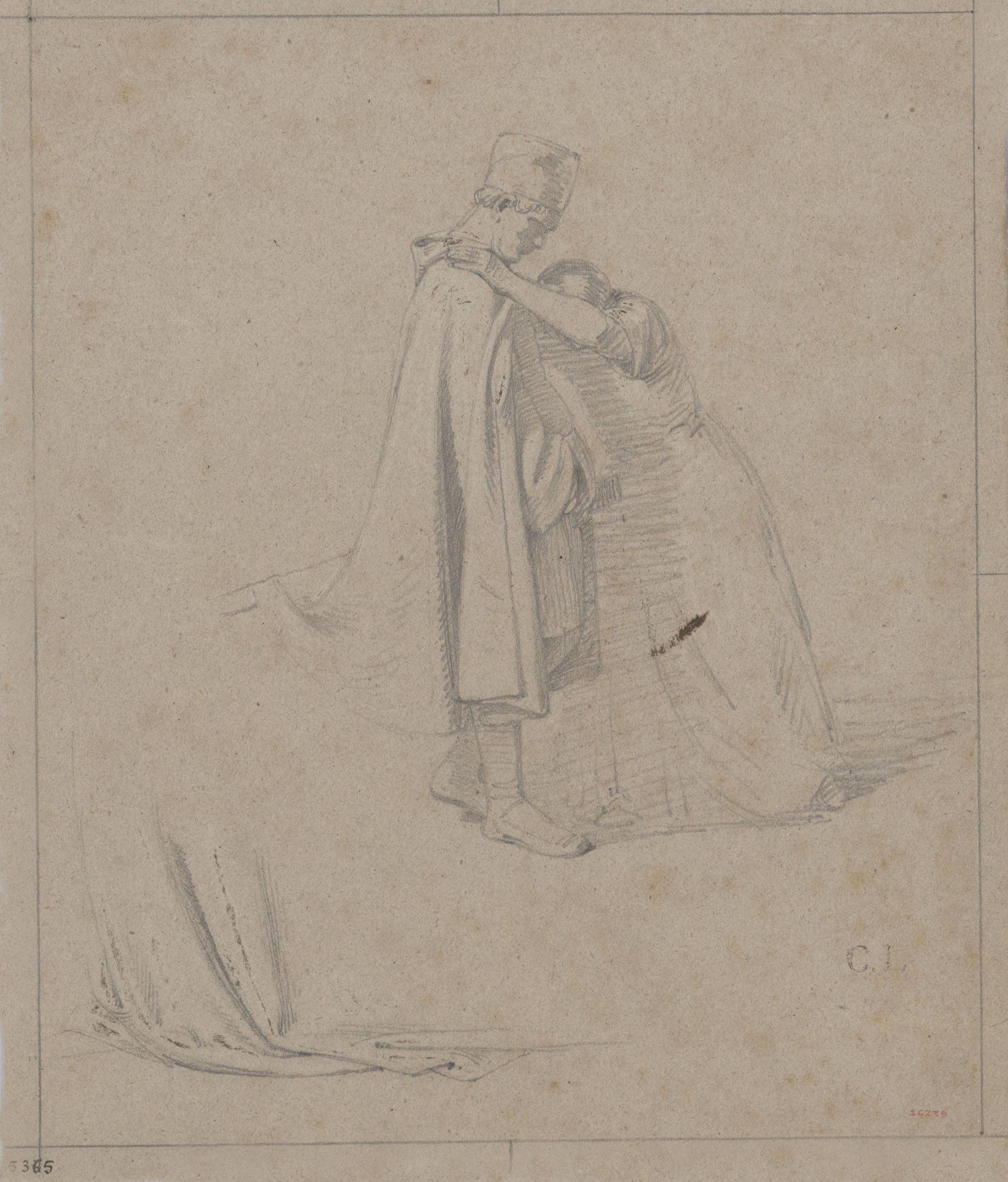 image for: Claudi Lorenzale - Estudi de dona recolzada en un home per a la composició històrica de la família Centelles - Cap a 1850-1860