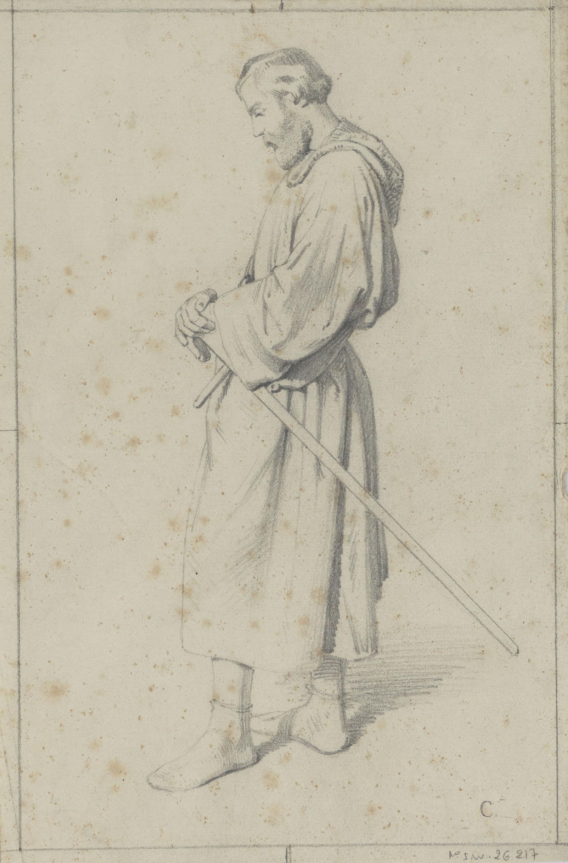image for: Claudi Lorenzale - Estudi de cavaller medieval per al quadre «Mort del rei Pere III a Vilafranca» - Cap a 1870