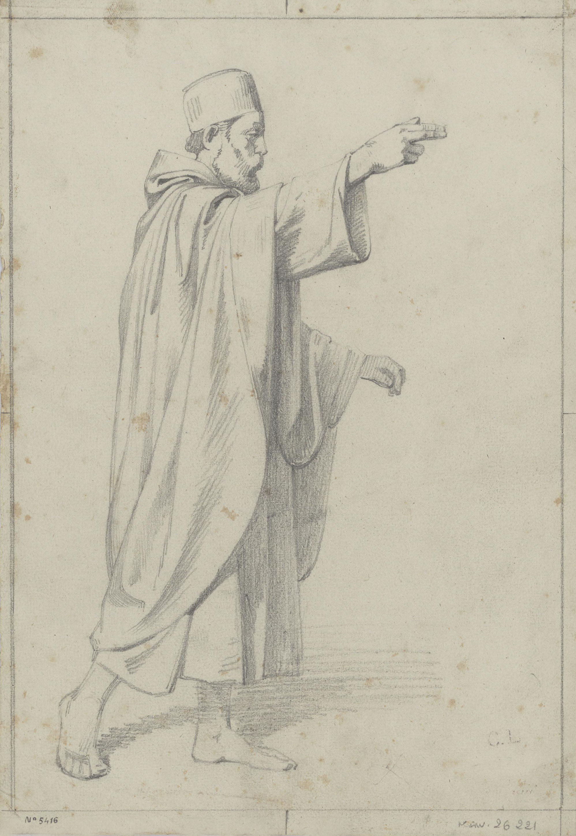 image for: Claudi Lorenzale - Estudi de figura masculina per al quadre «Els ambaixadors de la Diputació a Vilafranca prohibeixen a la Reina Joana que acompanyi el Príncep de Viana a Barcelona» - Cap a 1870