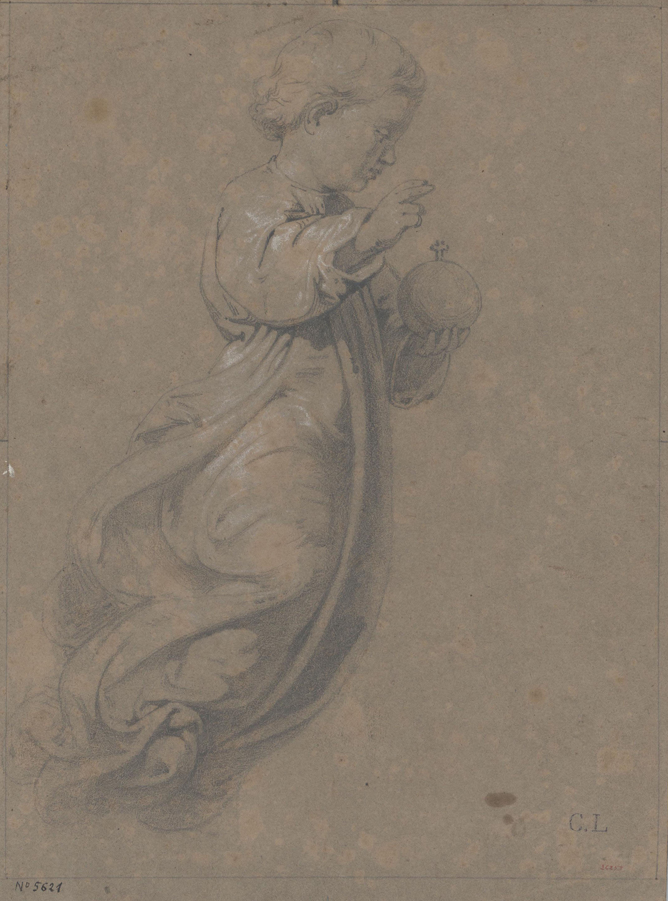 image for: Claudi Lorenzale - El nen Jesús amb la bola a la mà esquerra i beneint amb la dreta (anvers) / Claustre gòtic (revers) - Cap a 1850-1870
