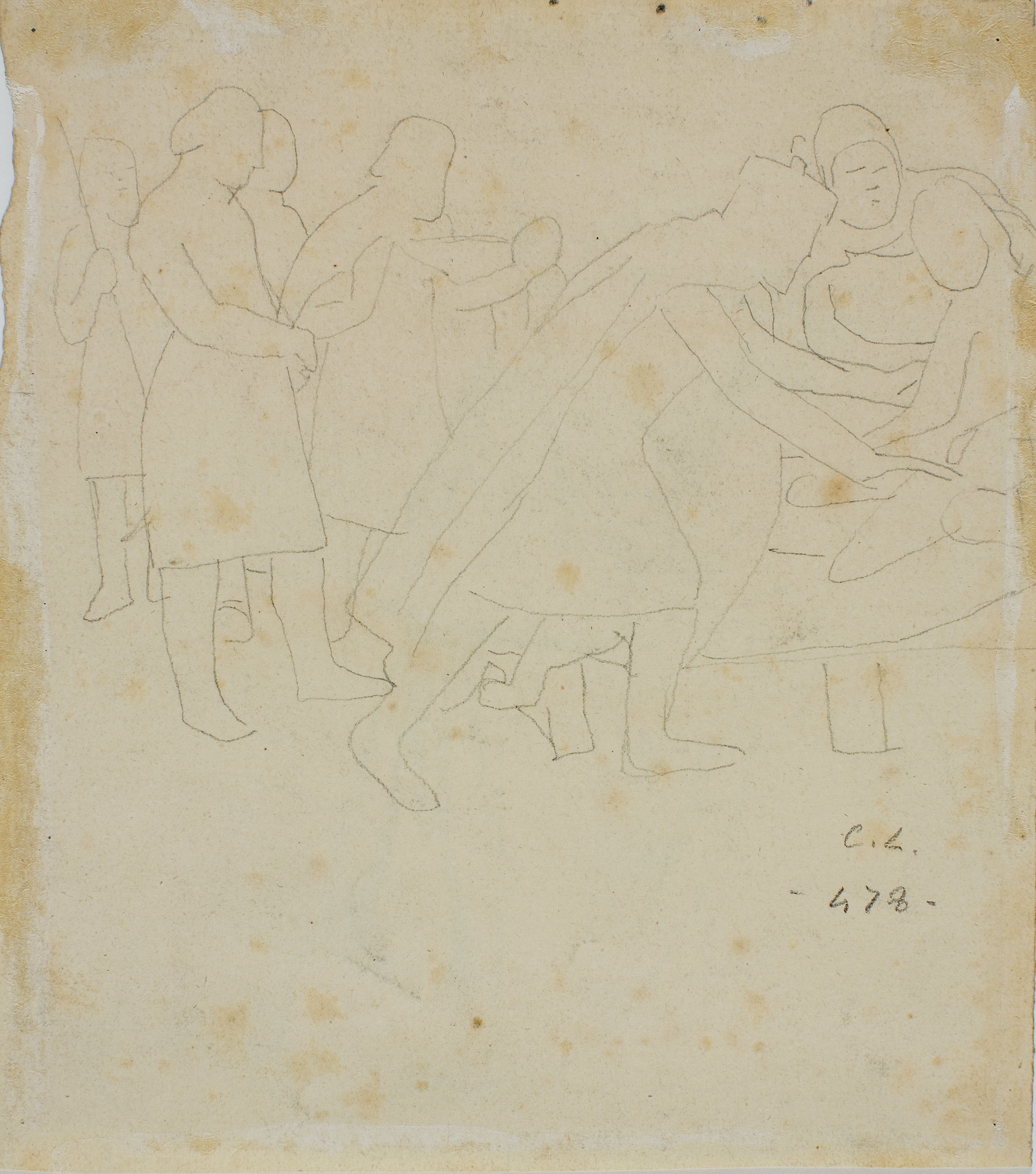 image for: Claudi Lorenzale - Estudi de figura masculina per al quadre «Origen de l&#039;escut del Comtat de Barcelona» (anvers) / Estudi compositiu de grup per al quadre «Origen de l&#039;escut del Comtat de... - Cap a 1843-1844