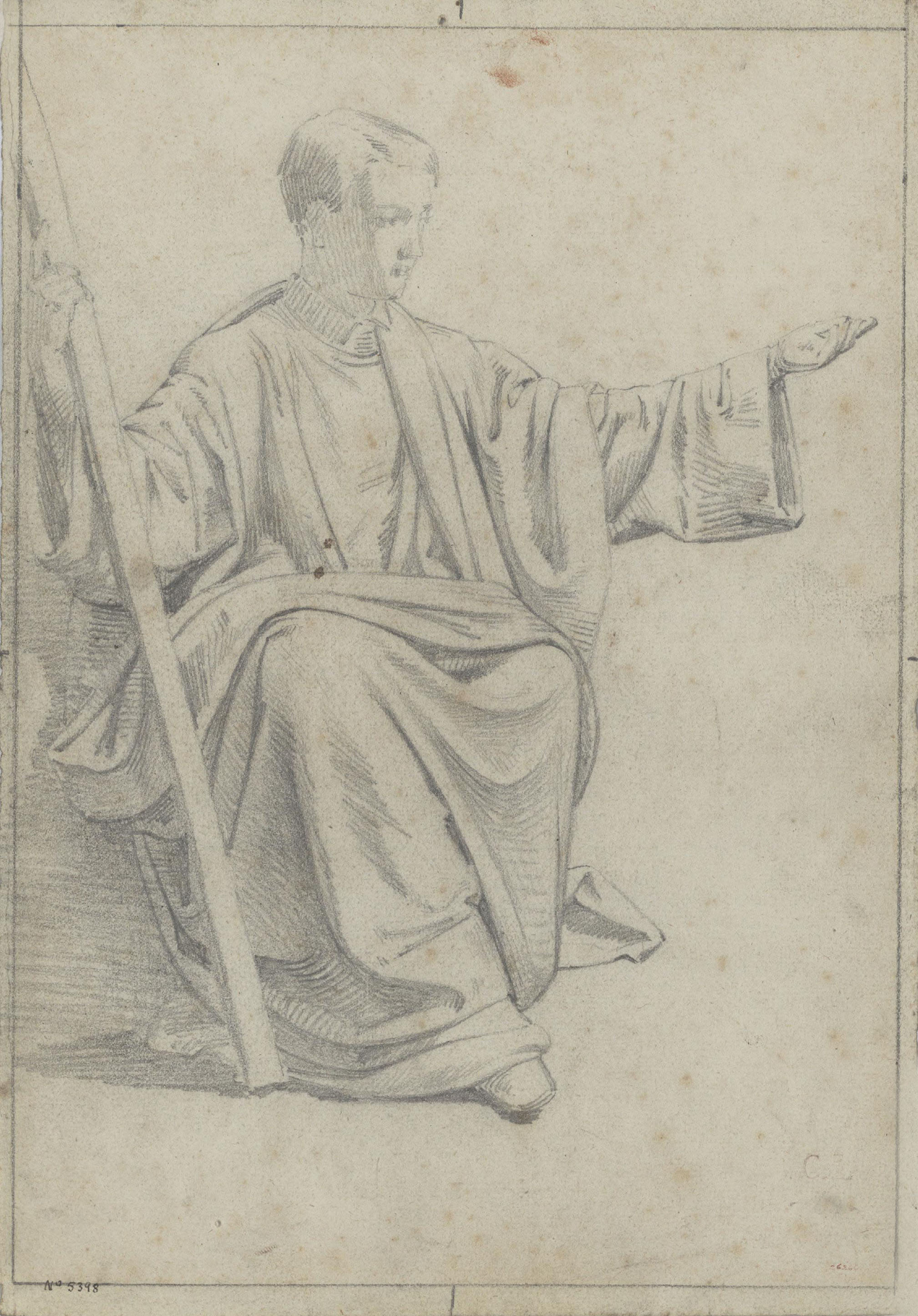 image for: Claudi Lorenzale - Home assegut amb bastó a la mà dreta (anvers) / Home assegut amb bastó a la mà dreta (revers) - Cap a 1850-1870