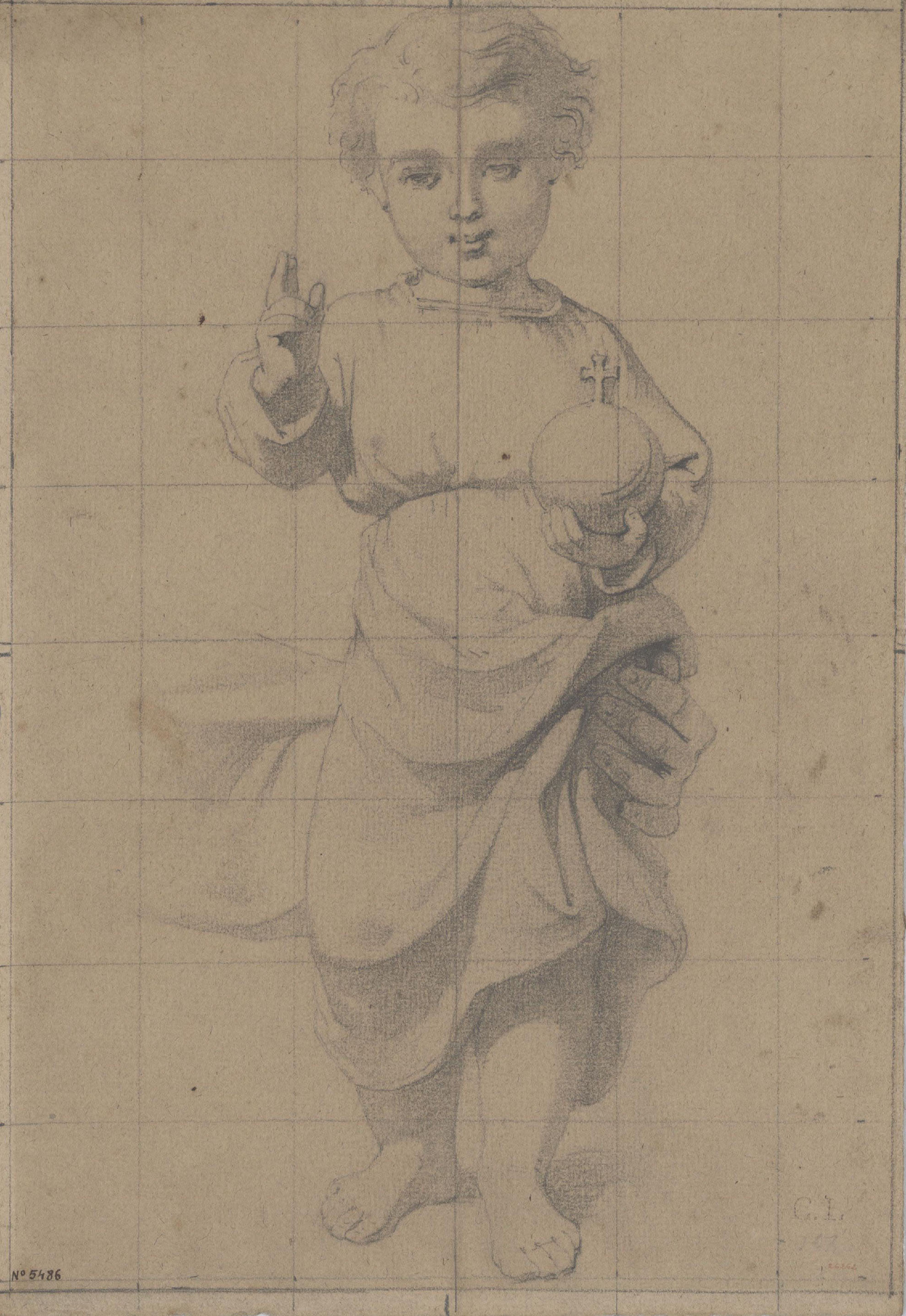 image for: Claudi Lorenzale - El nen Jesús amb la bola a una mà i amb l&#039;altra beneint - Cap a 1850-1870