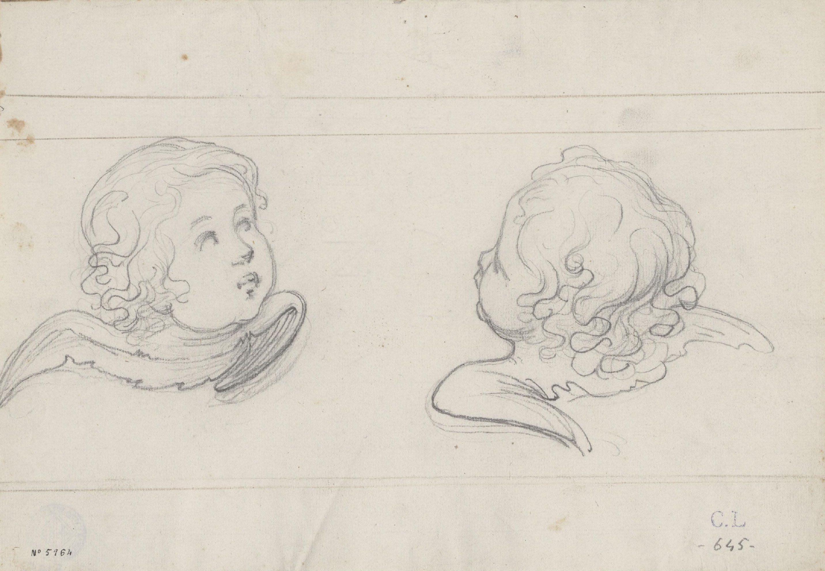 image for: Claudi Lorenzale - Dos caps de querubins - Cap a 1850-1870