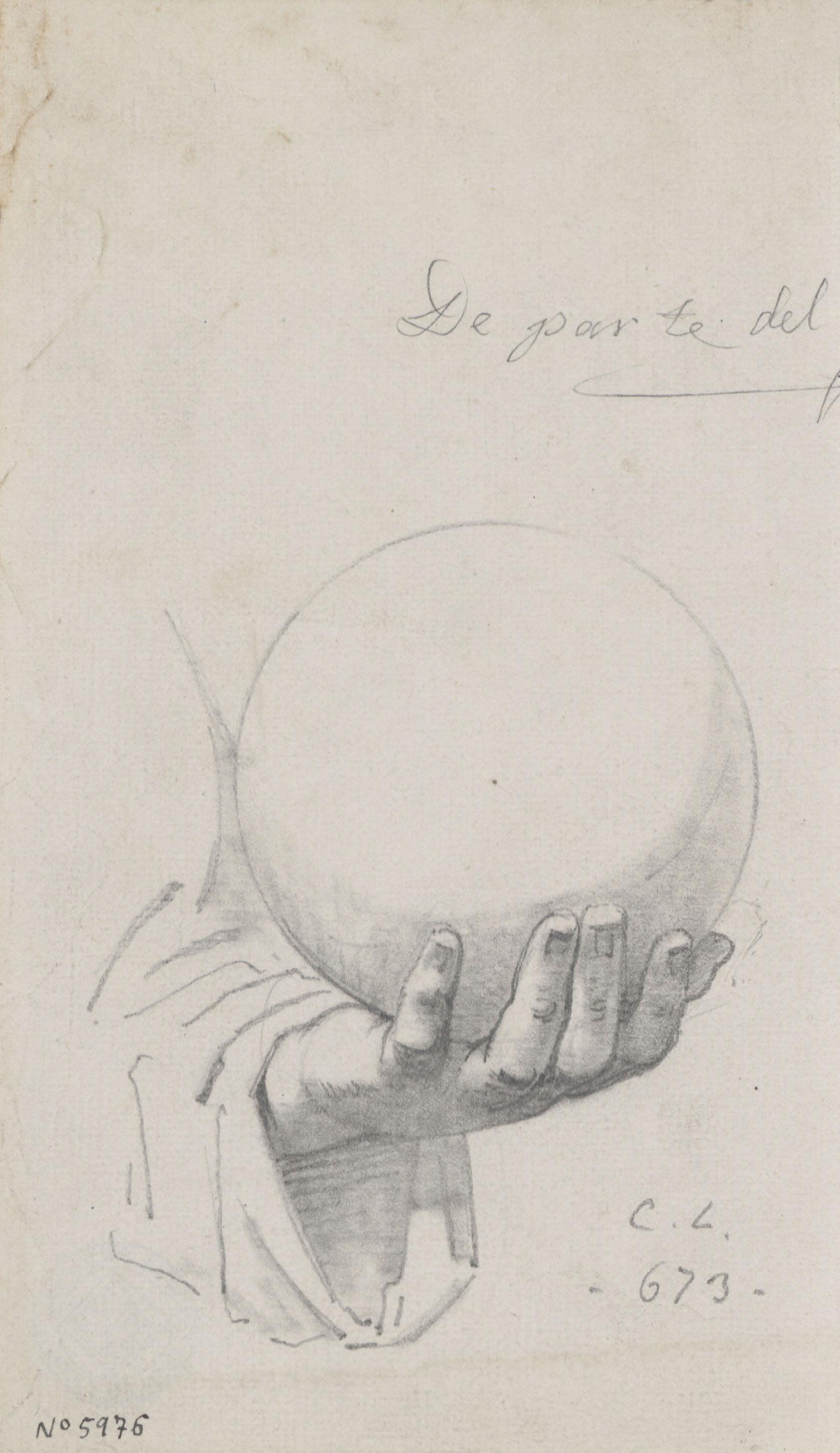 image for: Claudi Lorenzale - Estudi de mà sostenint una esfera - Cap a 1850-1870