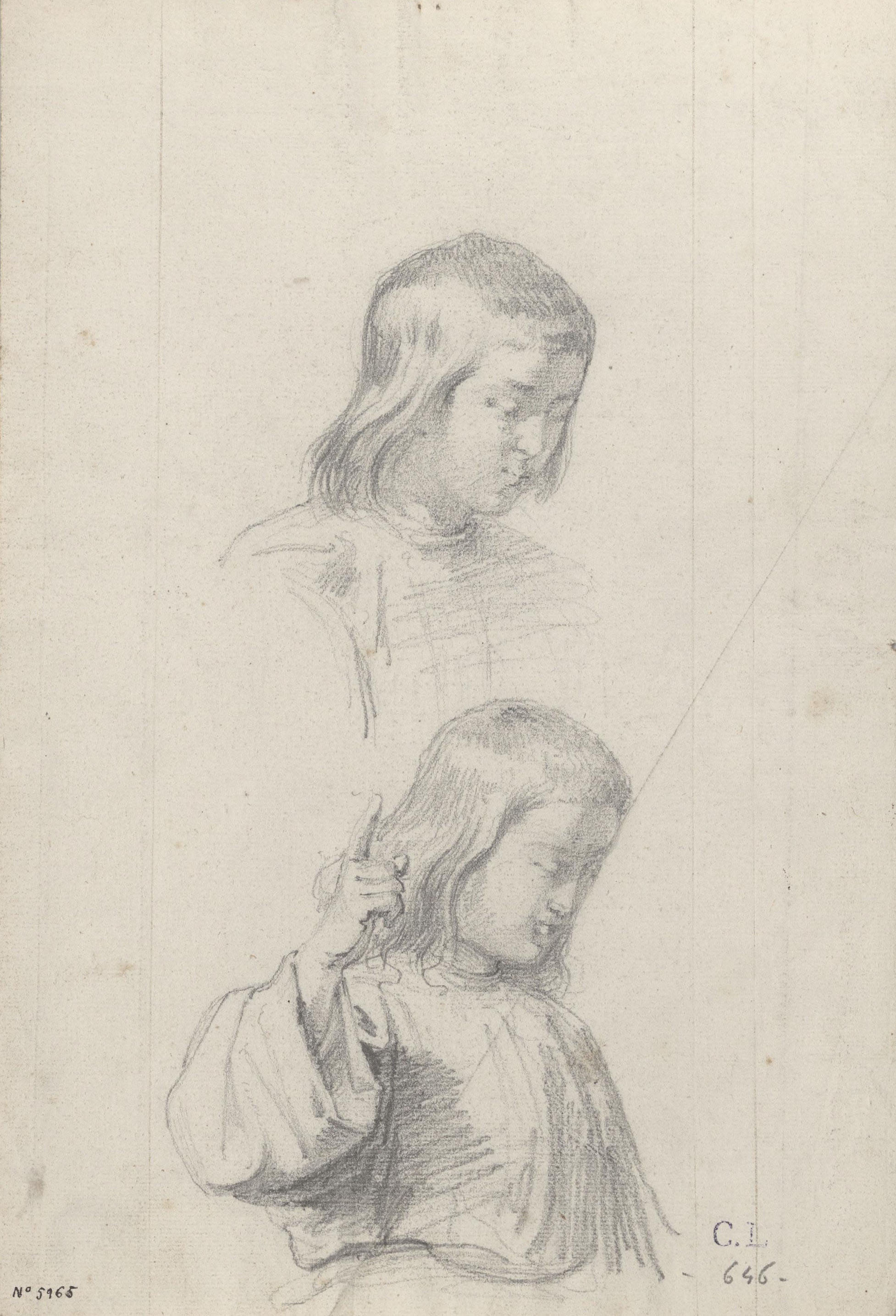image for: Claudi Lorenzale - Estudi de dos caps de nois - Cap a 1850-1870