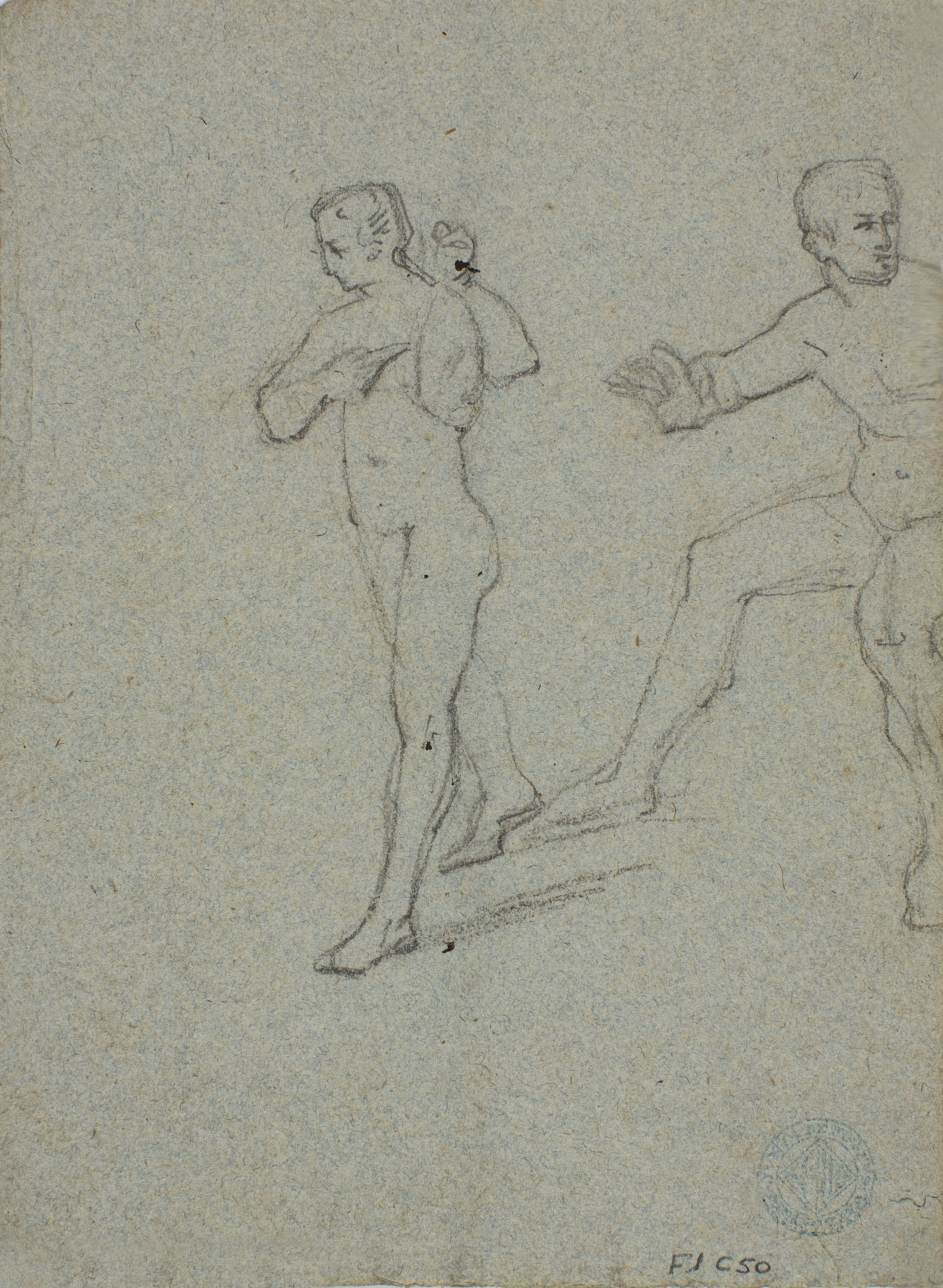 image for: Claudi Lorenzale - Estudi d&#039;indumentària (anvers) / Estudi de dues figures nues (revers) - Cap a 1850-1855 [1]