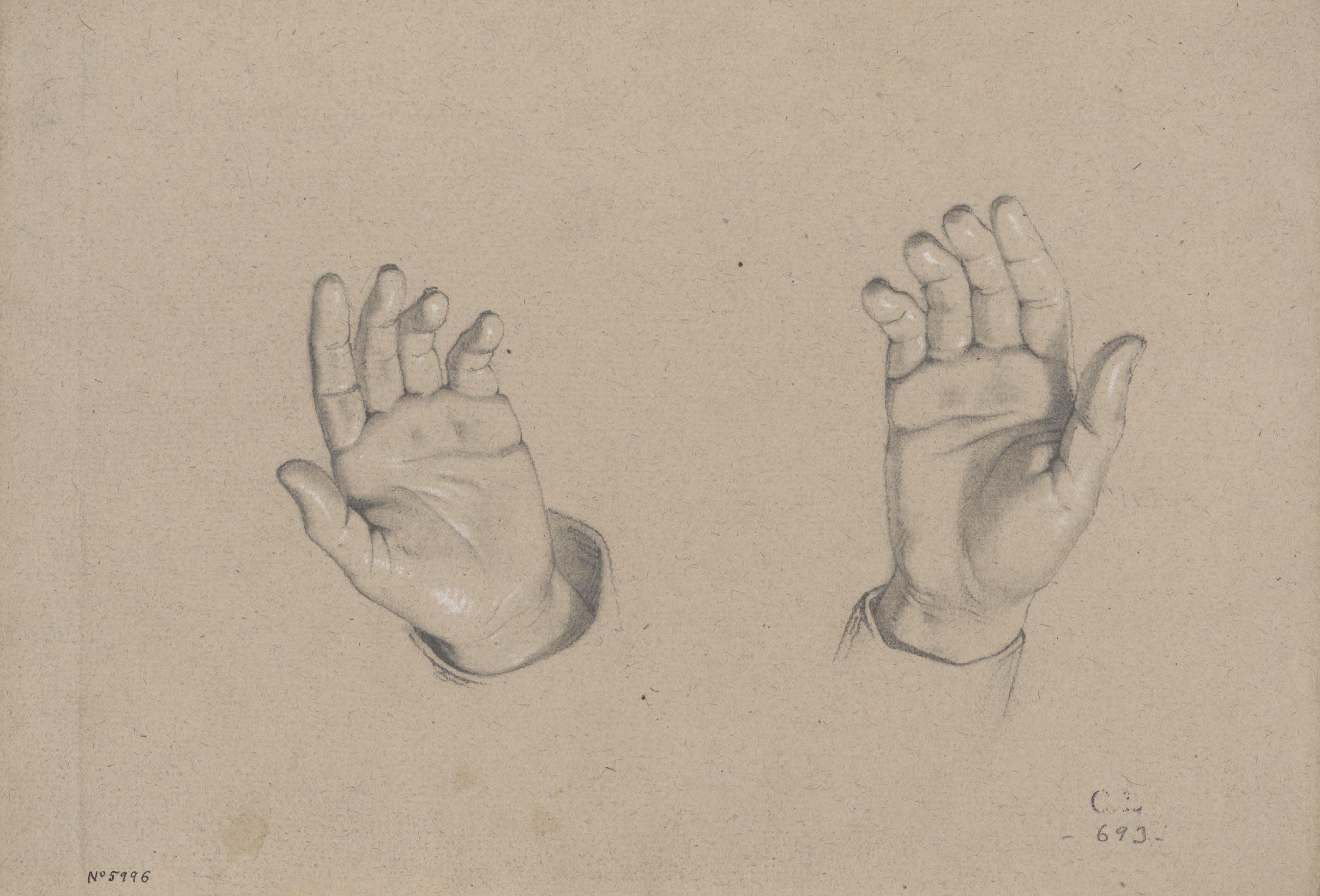 image for: Claudi Lorenzale - Estudi de dues mans - Cap a 1850-1870