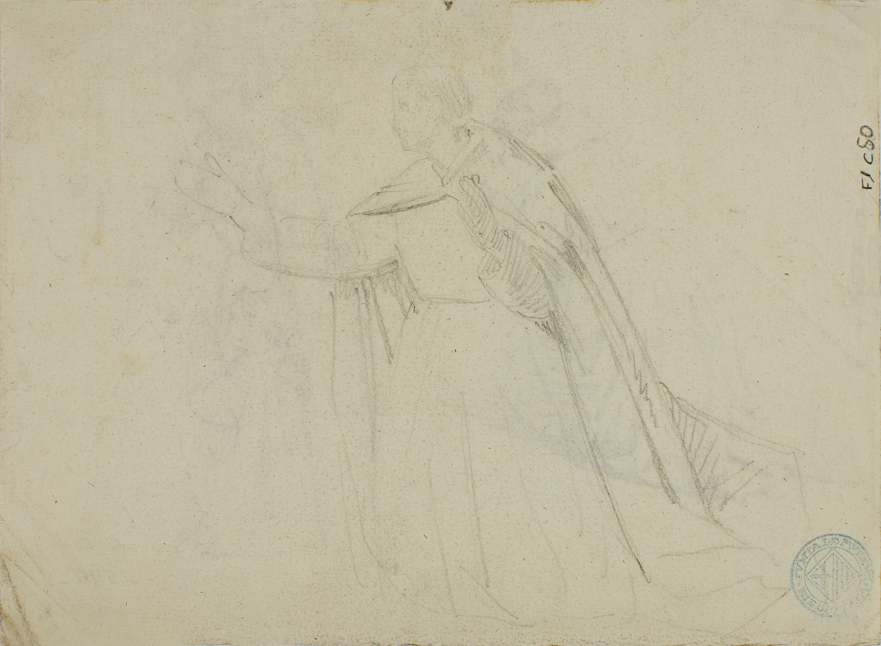 image for: Claudi Lorenzale - Figura femenina pregant i figura amb nena (anvers) / Estudi de figura masculina (revers) - Cap a 1850-1870 [1]