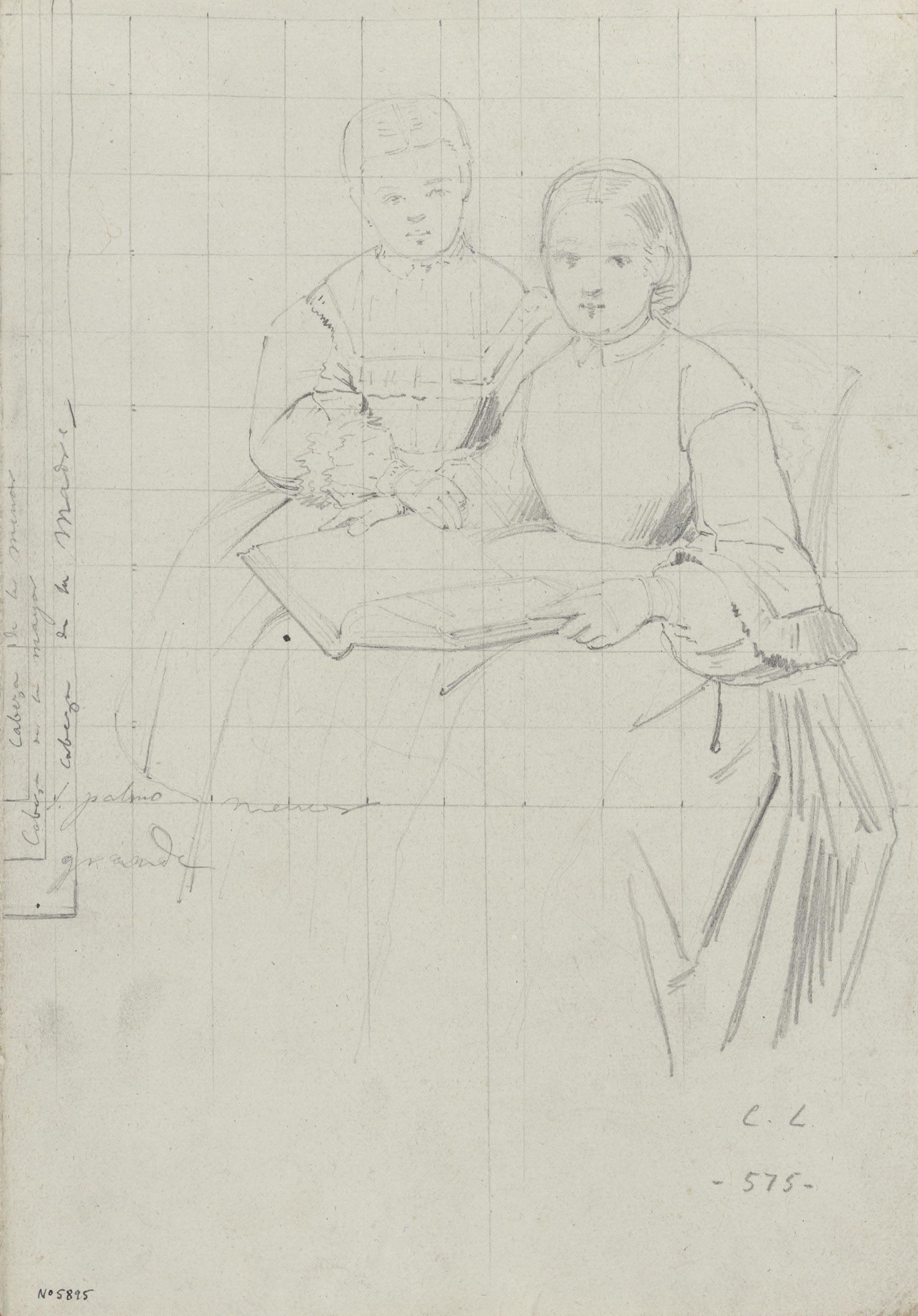 image for: Claudi Lorenzale - Estudi de dona amb la seva filla - Cap a 1860-1880