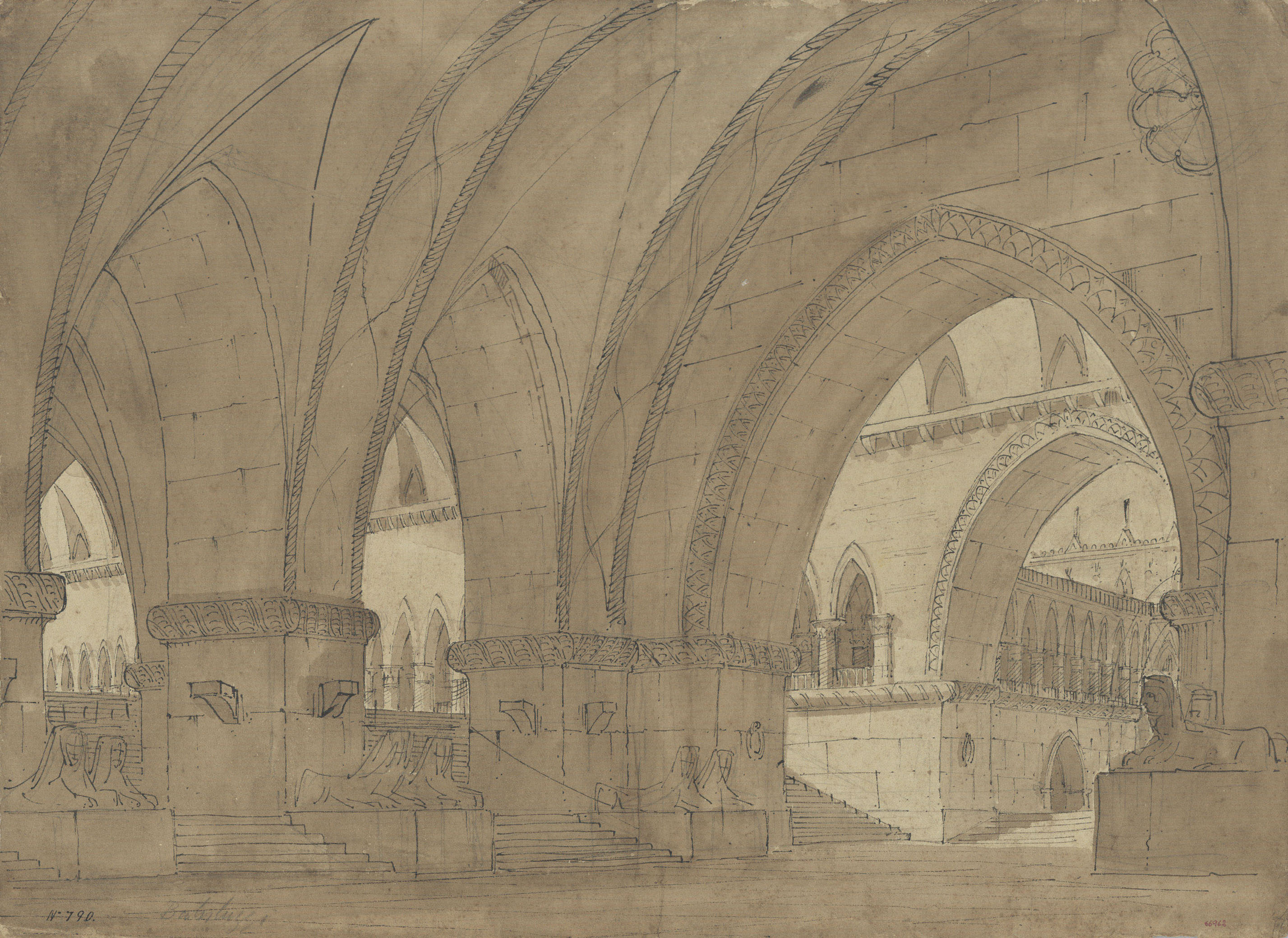image for: Achille Battistuzzi - Interior d&#039;un edifici d&#039;estil medieval (escenografia) - Cap a 1870-1880