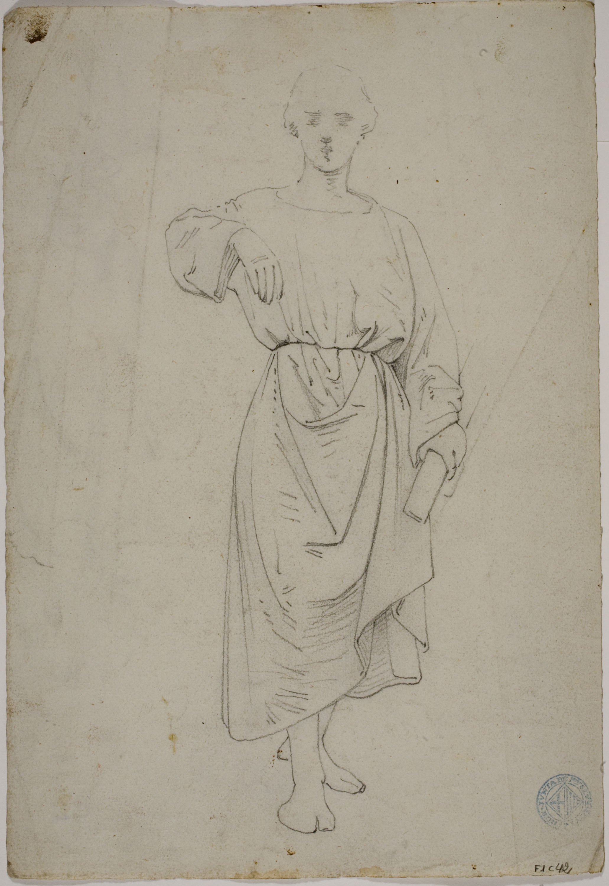 image for: Claudi Lorenzale - Figura d&#039;home i estudi de mans per a un quadre d&#039;Història (anvers) / Figura d&#039;un home (revers) - Cap a 1860-1870 [1]