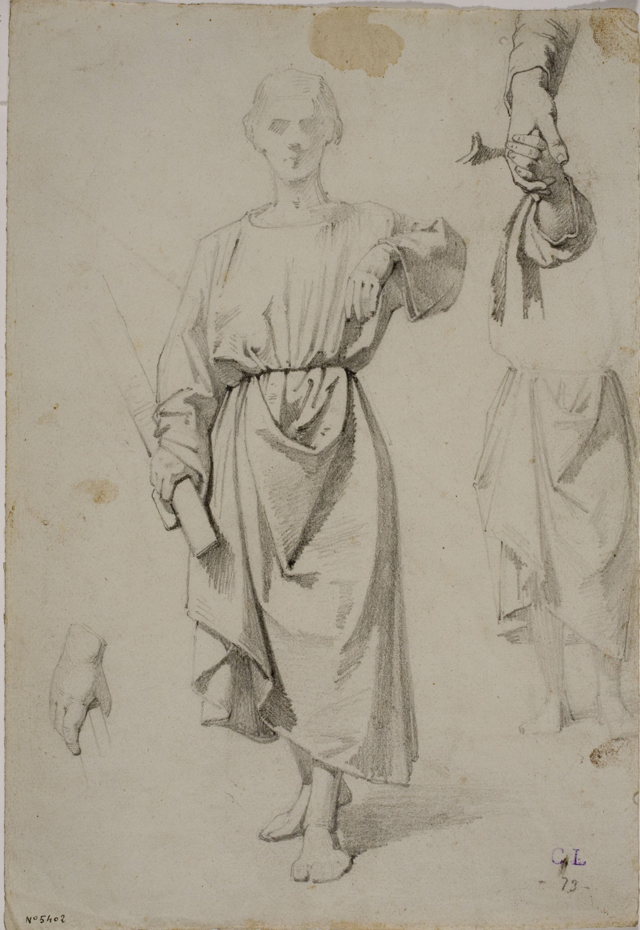 image for: Claudi Lorenzale - Figura d&#039;home i estudi de mans per a un quadre d&#039;Història (anvers) / Figura d&#039;un home (revers) - Cap a 1860-1870