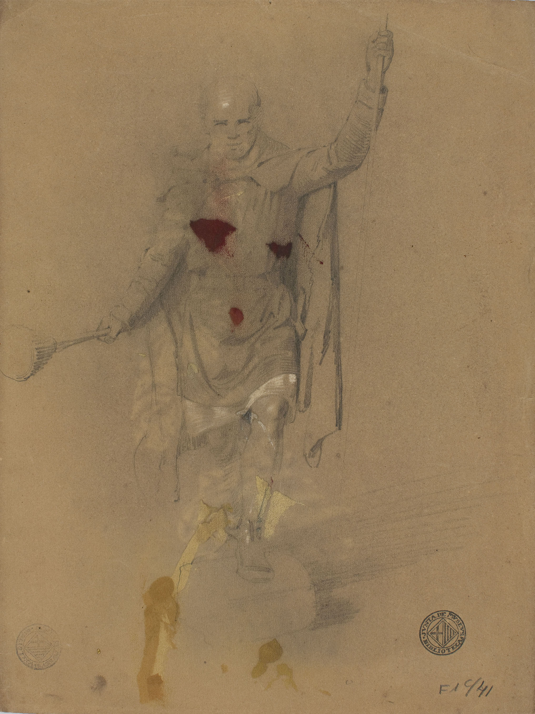 image for: Claudi Lorenzale - Estudi de figura per al quadre «Otger Cathaló» (anvers) / Estudi per al quadre «Otger Cathaló» (revers) - Cap a 1855 [1]